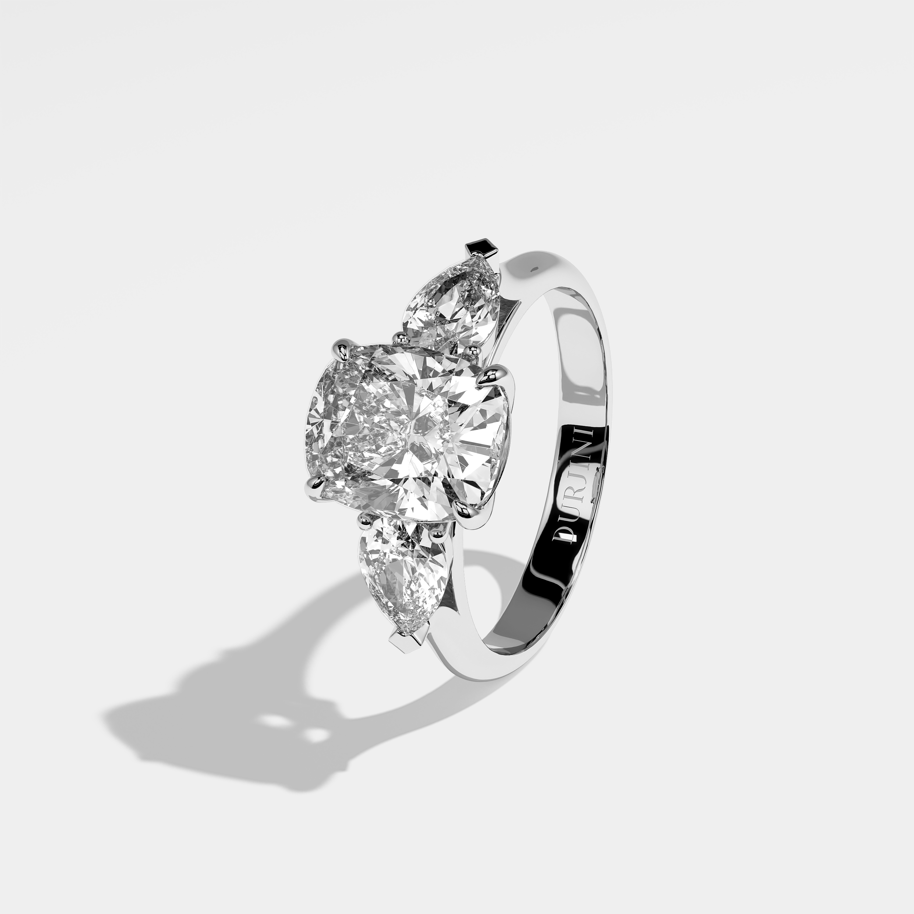 Royce oval diamond engagement ring in 18K white gold by Kurbãni Durjini, left view