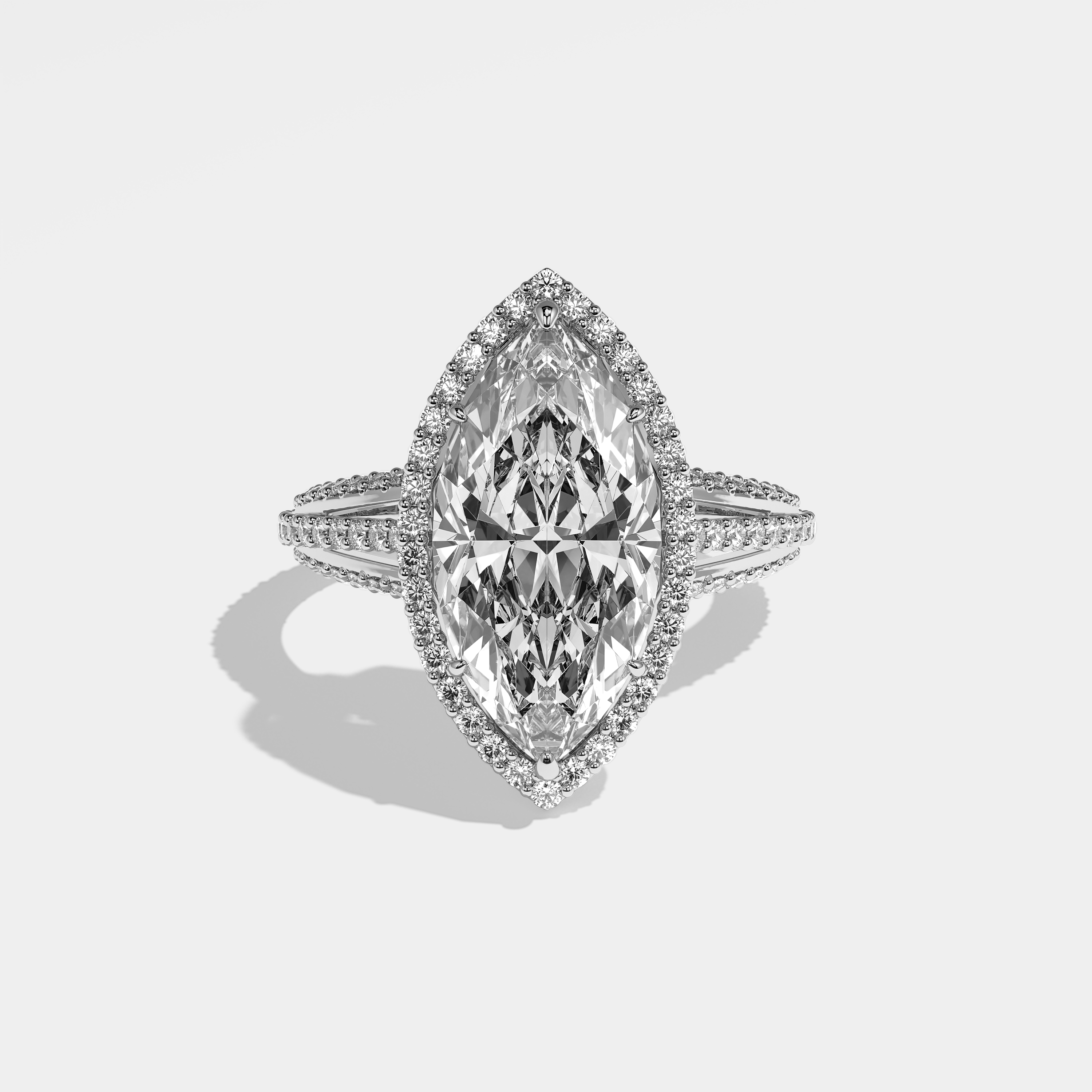 Gale Diamond Marquise Halo Engagement Ring 18K White Gold 9.30ct