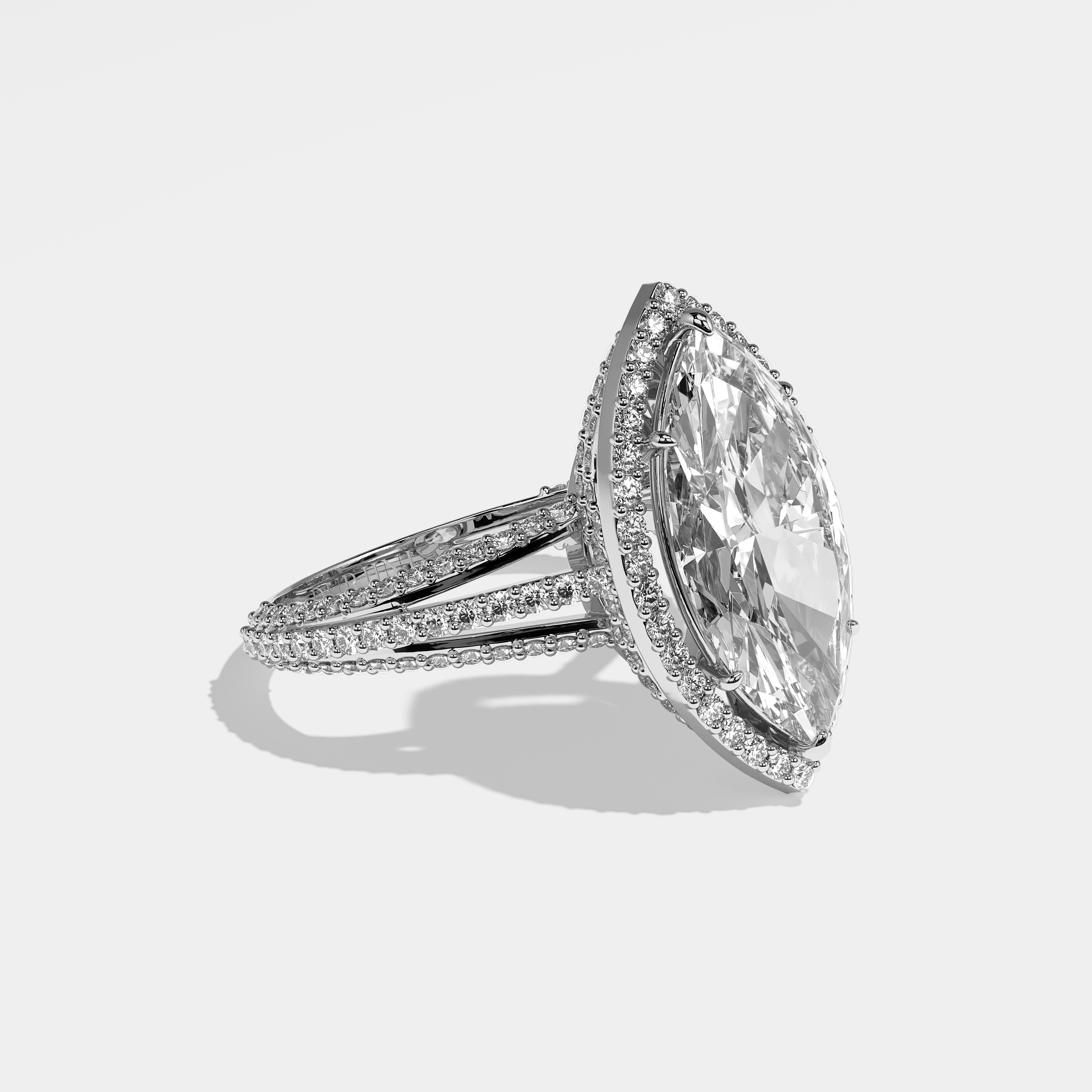 Gale Diamond Marquise Halo Engagement Ring 18K White Gold 9.30ct