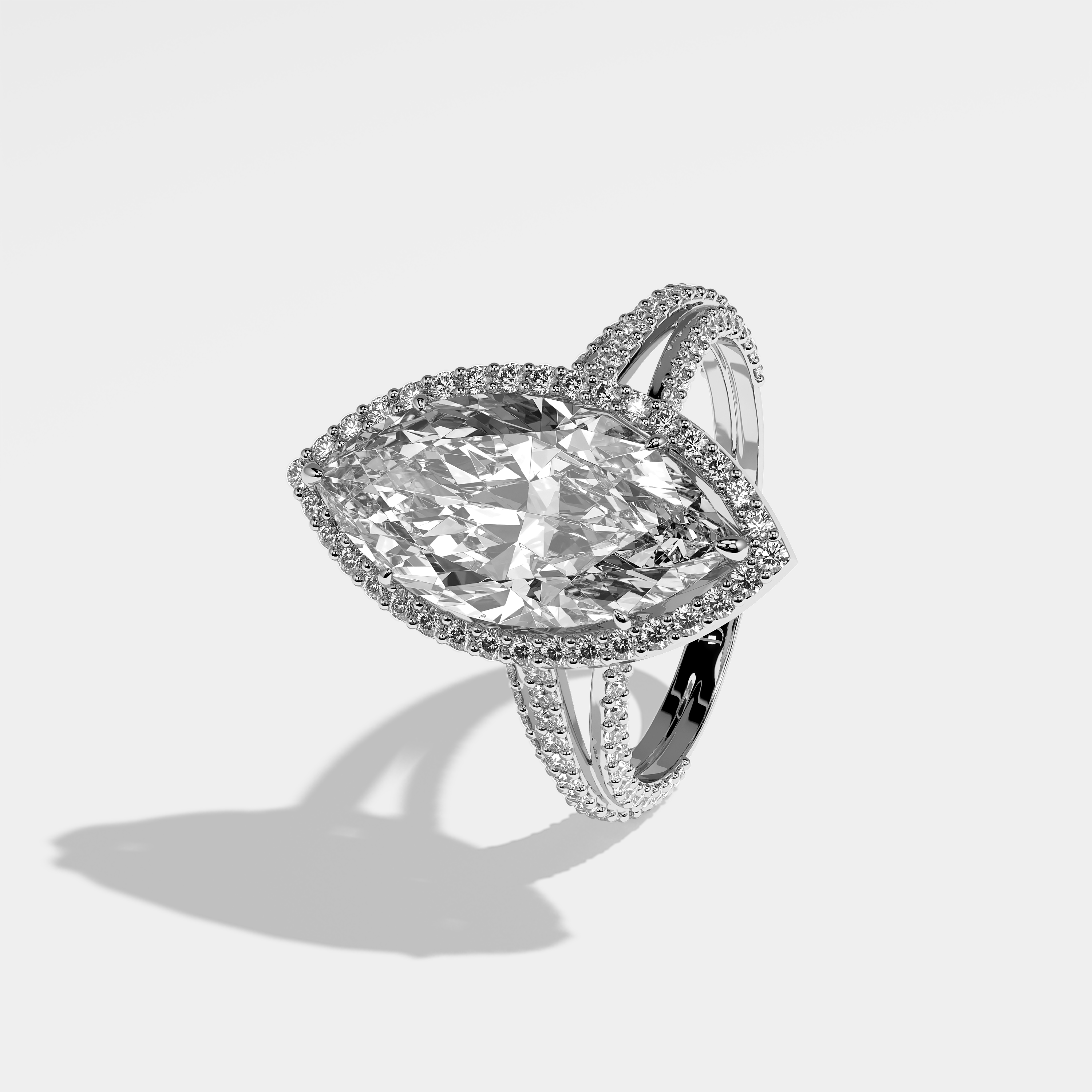 Gale Diamond Marquise Halo Engagement Ring 18K White Gold 9.30ct