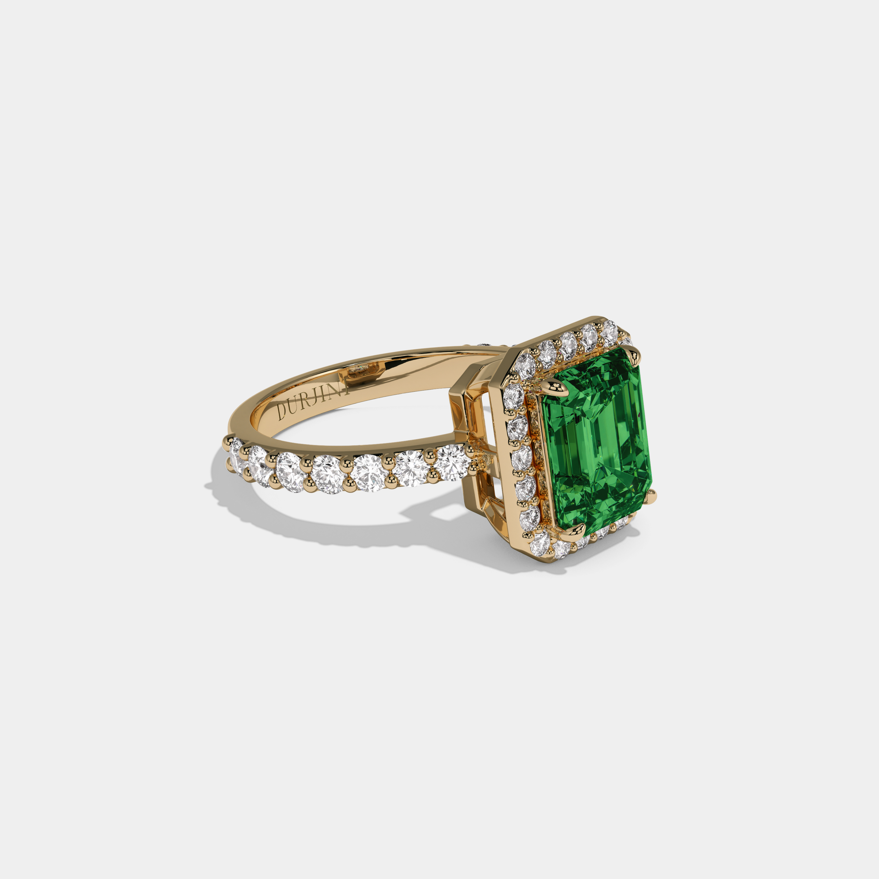 Winifred Fancy Dark Green Emerald Cut Diamond Band Engagement Ring 6ct 18K Yellow Gold