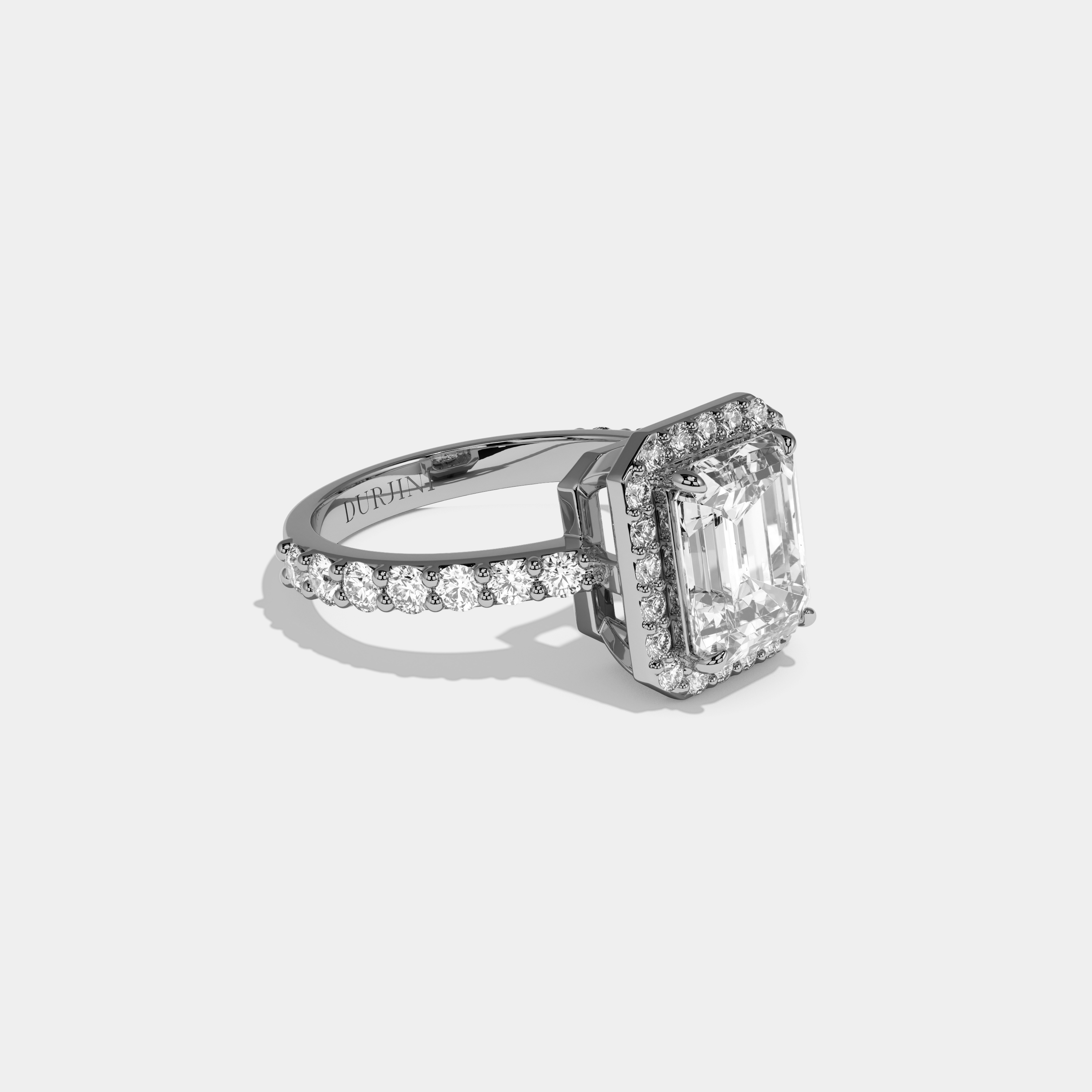 Oriana Emerald Cut Diamond Halo Engagement Ring 10ct 18k White Gold