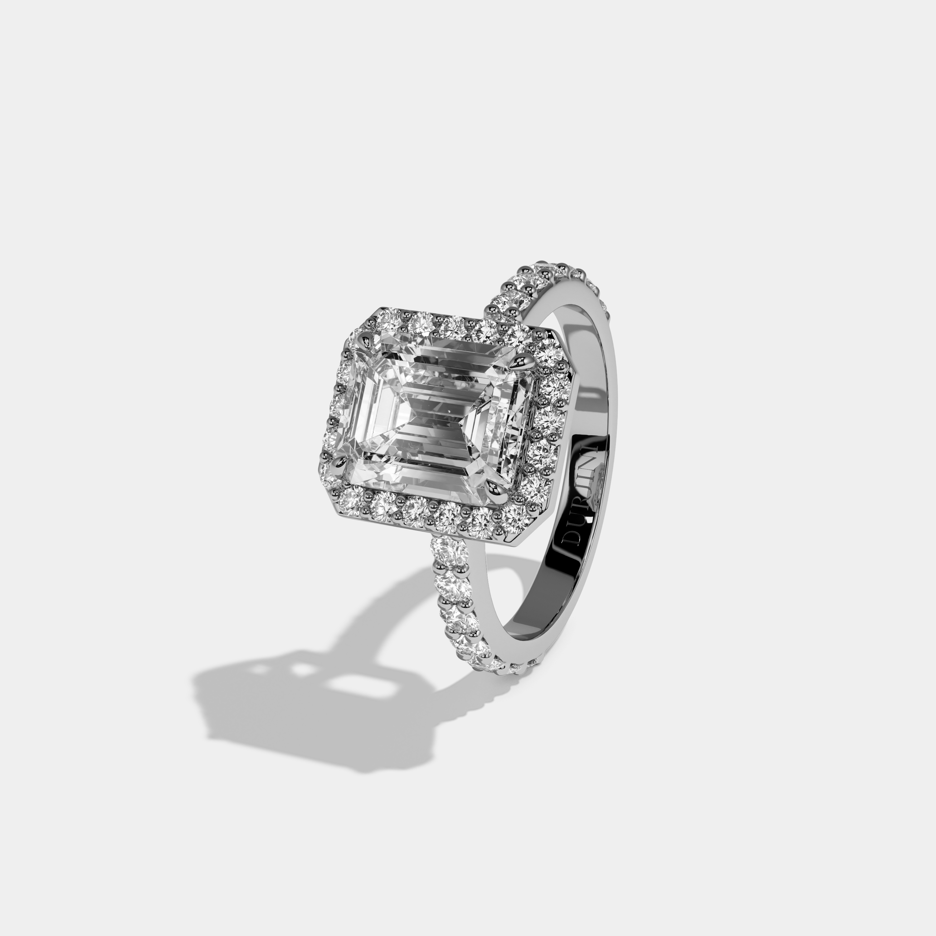 Oriana Emerald Cut Diamond Halo Engagement Ring 10ct 18k White Gold