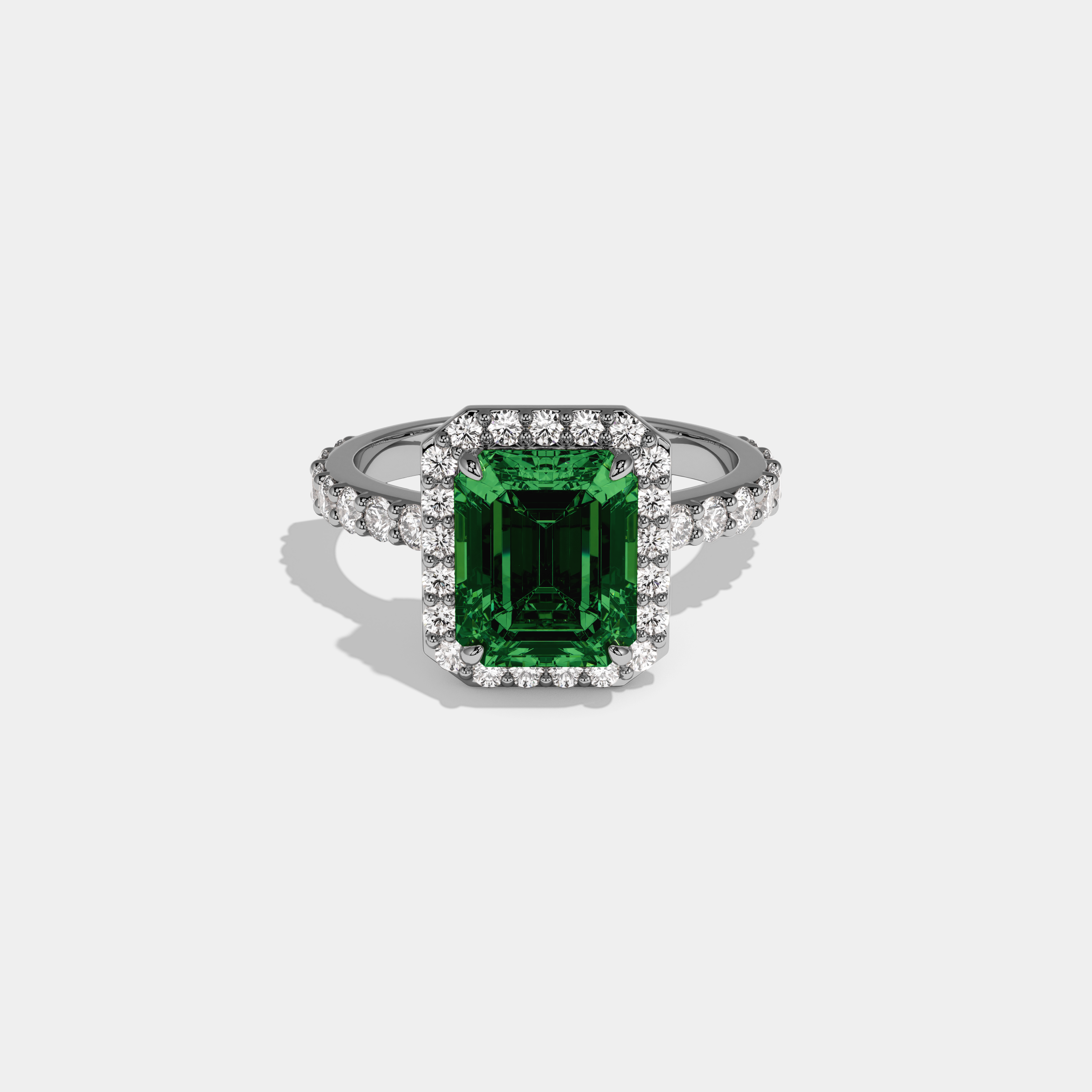 Persephone Fancy Dark Green Emerald Cut Diamond Band Engagement Ring 6ct 18K White Gold