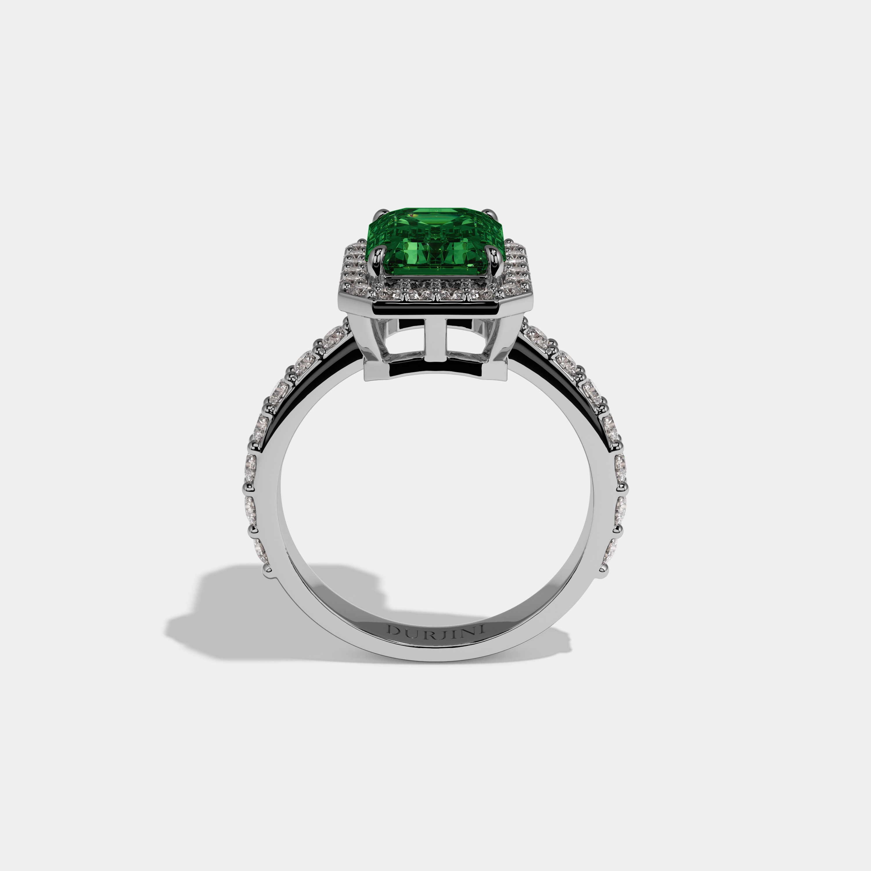 Persephone Fancy Dark Green Emerald Cut Diamond Band Engagement Ring 6ct 18K White Gold