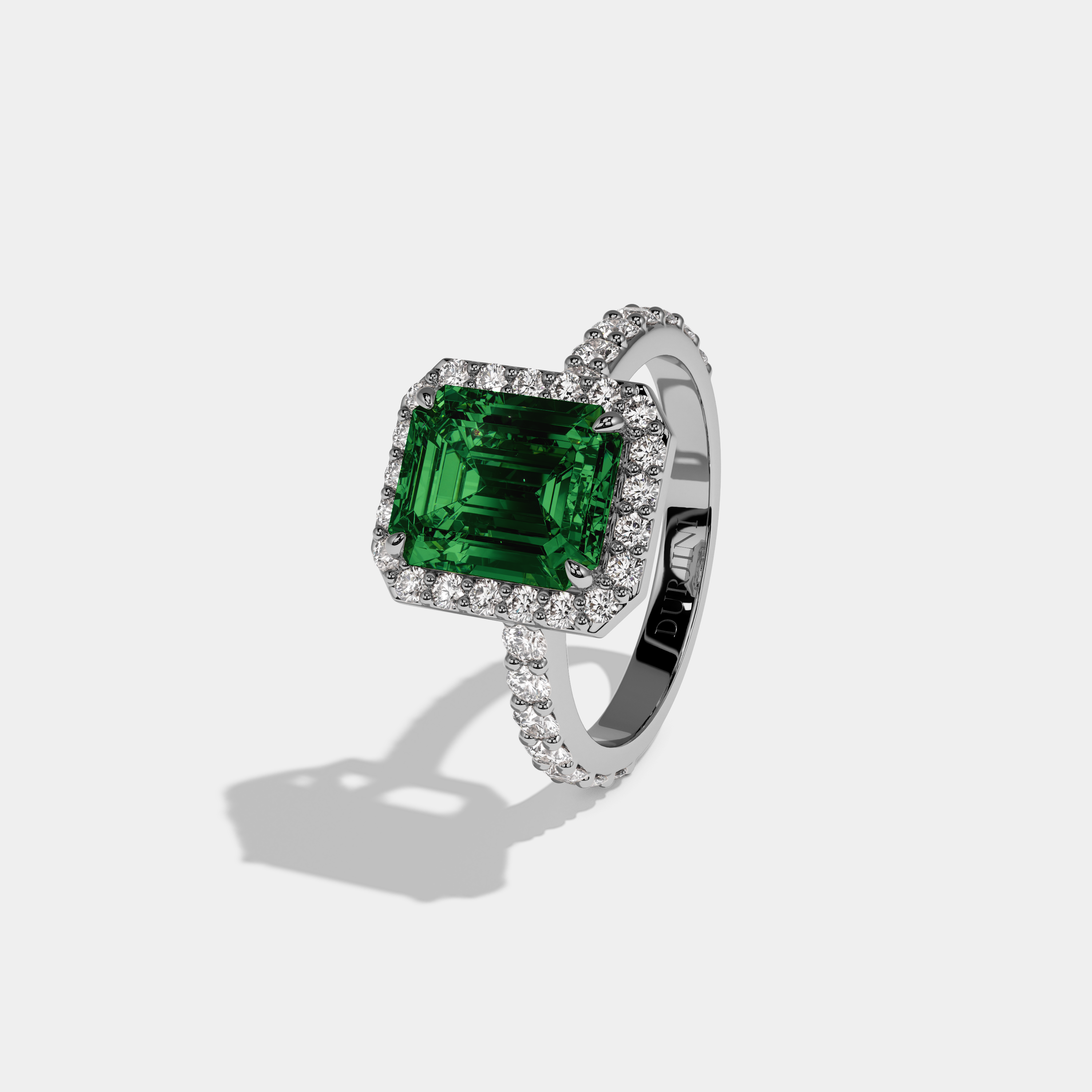 Persephone Fancy Dark Green Emerald Cut Diamond Band Engagement Ring 6ct 18K White Gold