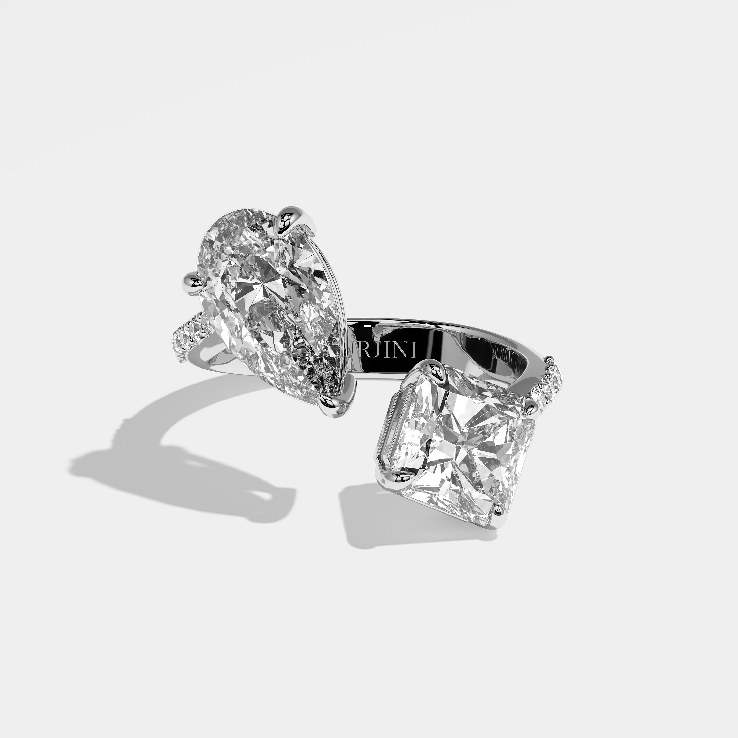 Hali Diamond Princess And Pear Engagement Ring 18K White Gold 9.00ct