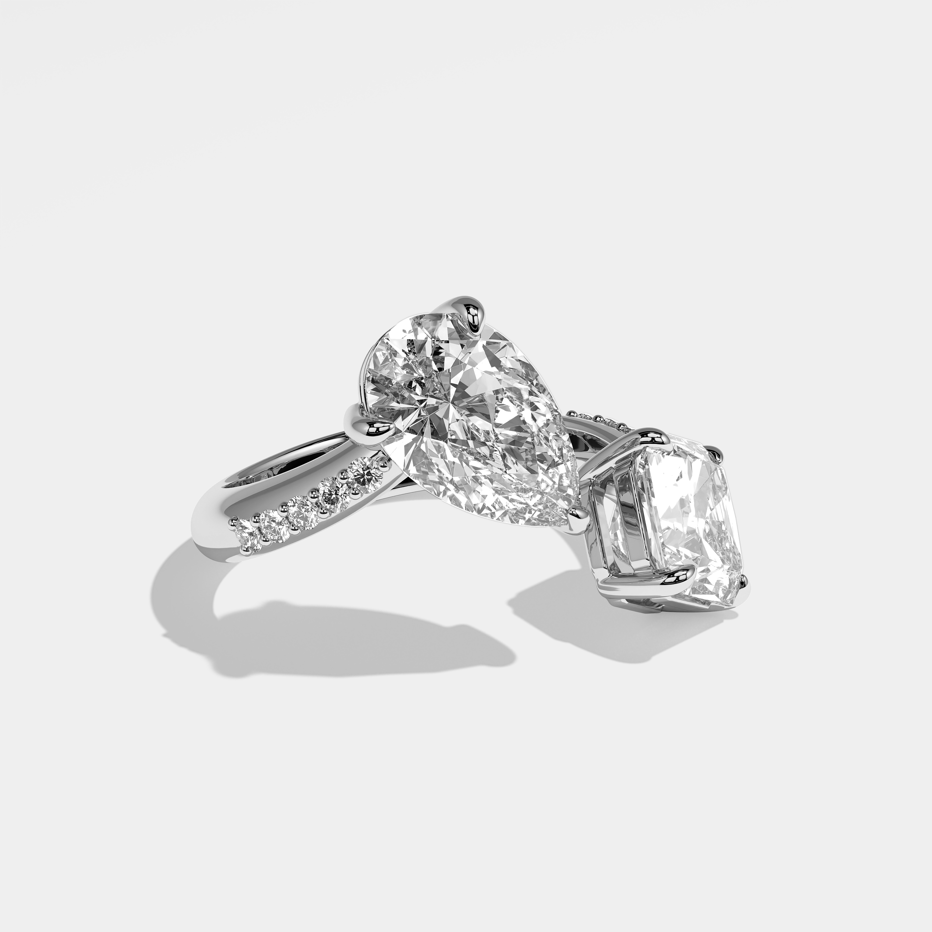 Hali Diamond Princess And Pear Engagement Ring 18K White Gold 9.00ct