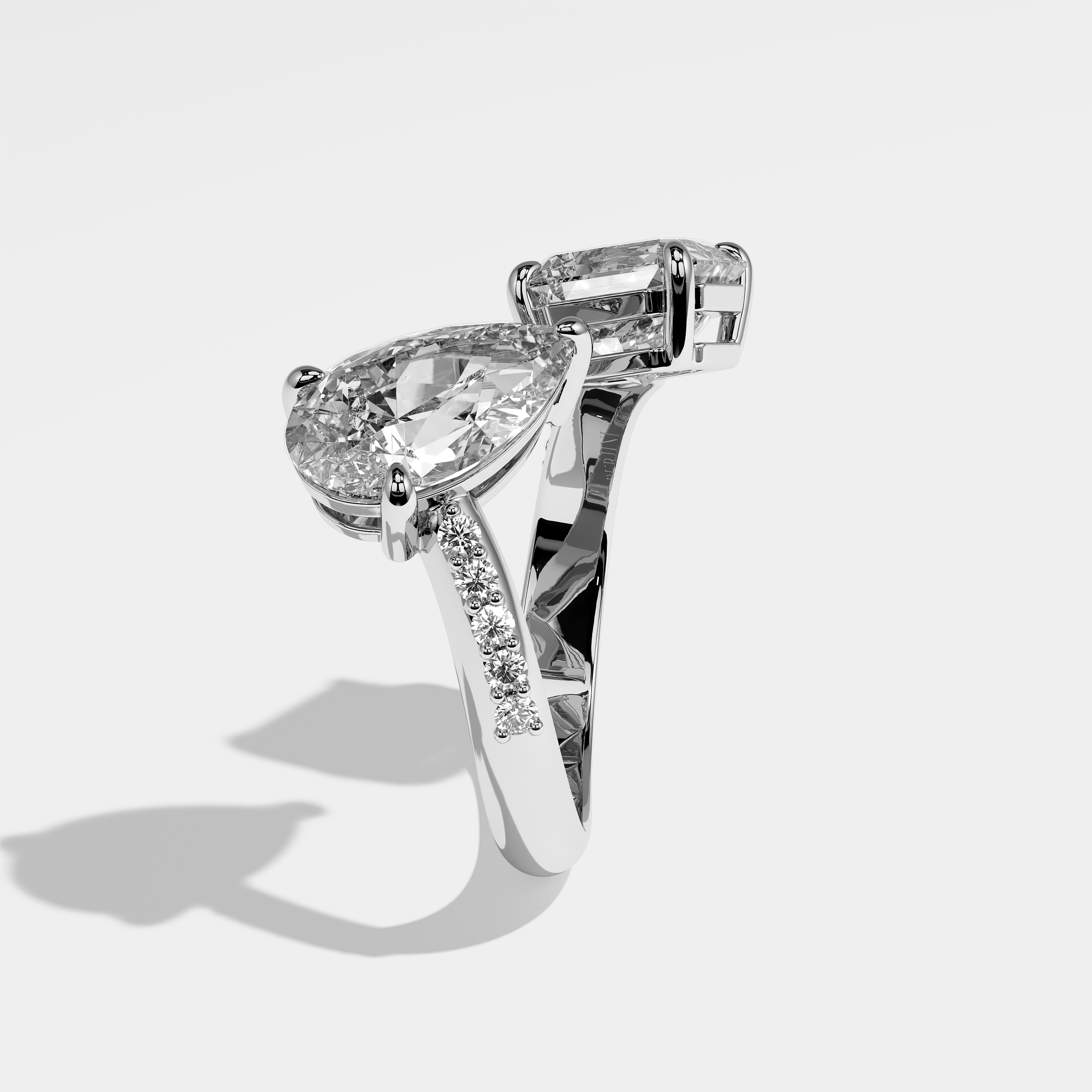 Hali Diamond Princess And Pear Engagement Ring 18K White Gold 9.00ct