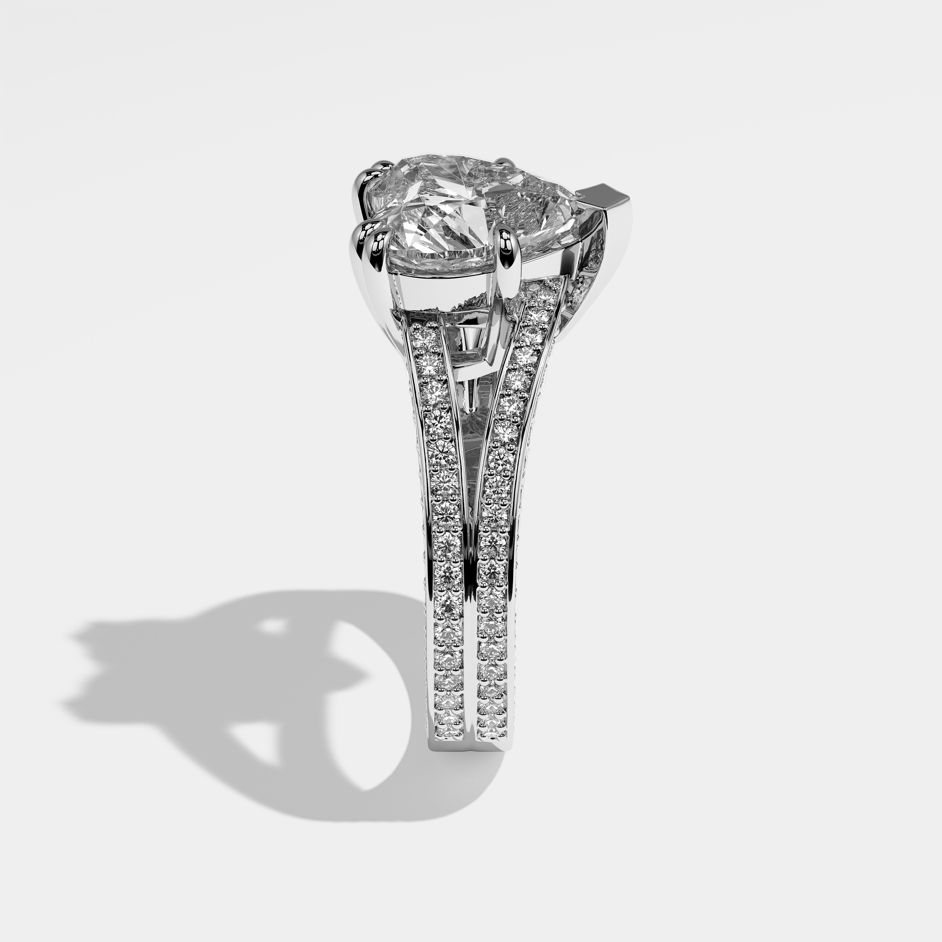 Bree heart diamond engagement ring in 18K white gold by Kurbãni Durjini, side view