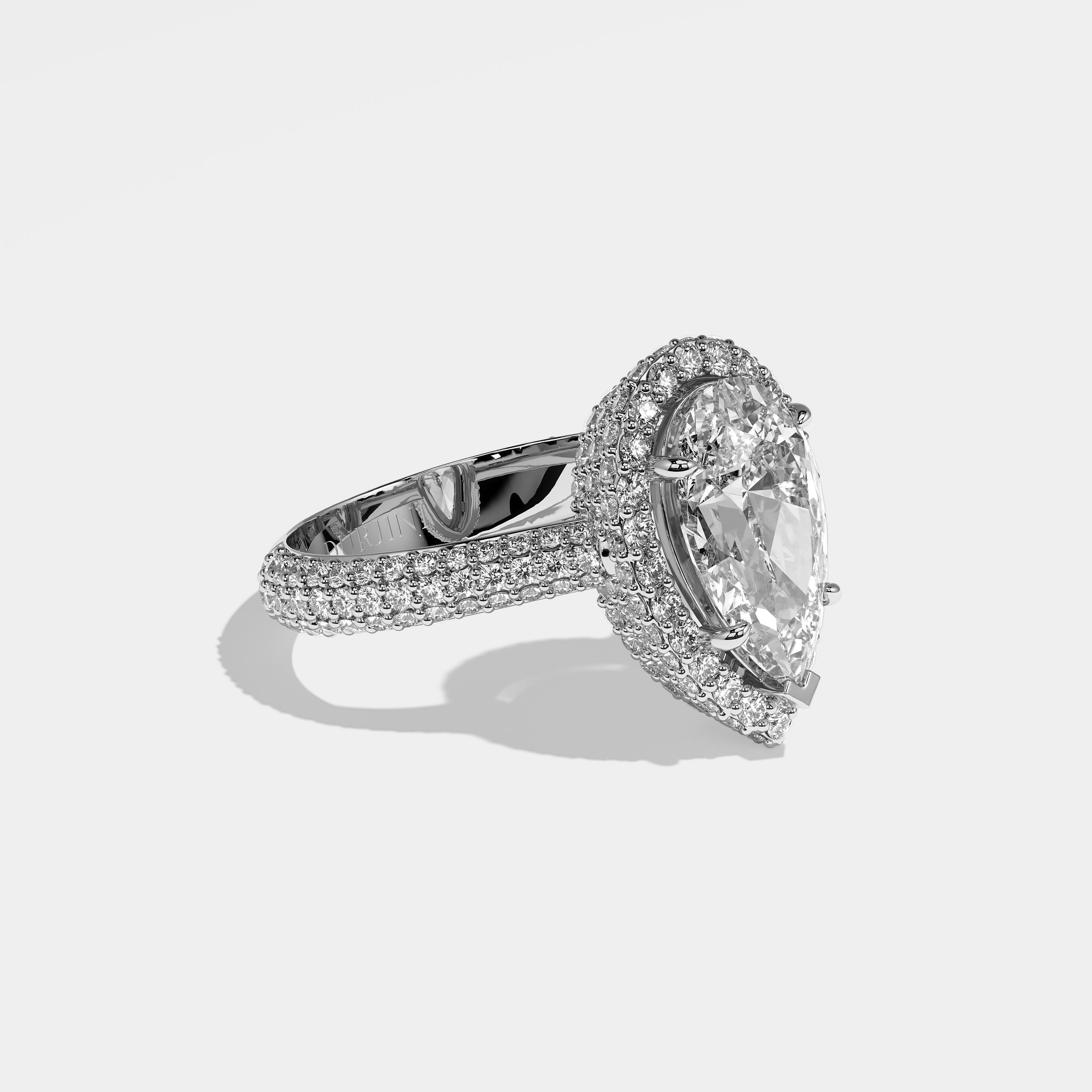 Tess pear halo diamond engagement ring in 18K white gold by Kurbãni Durjini, right view