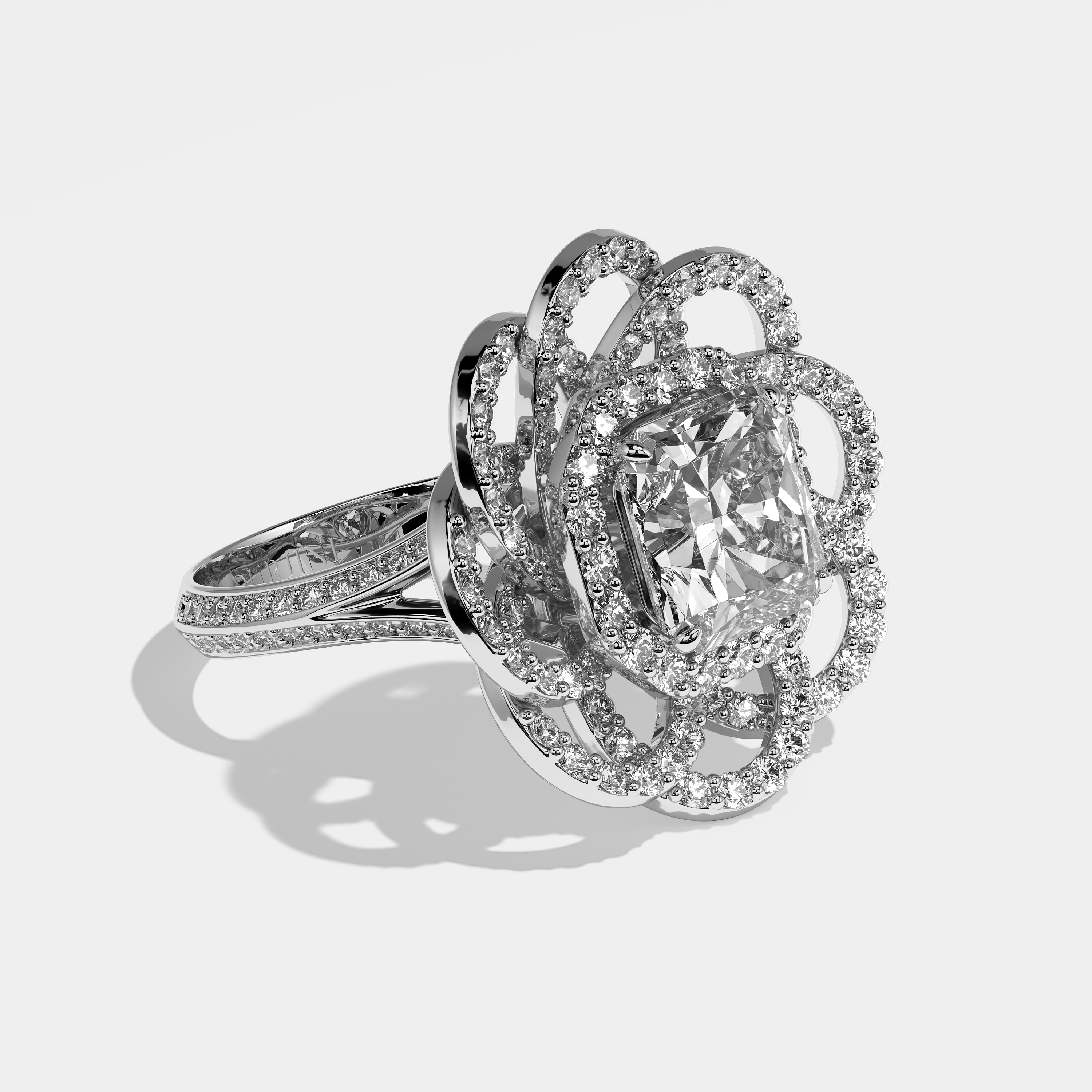 Eve Diamond Radiant Halo Engagement Ring 18K White Gold 9.00ct
