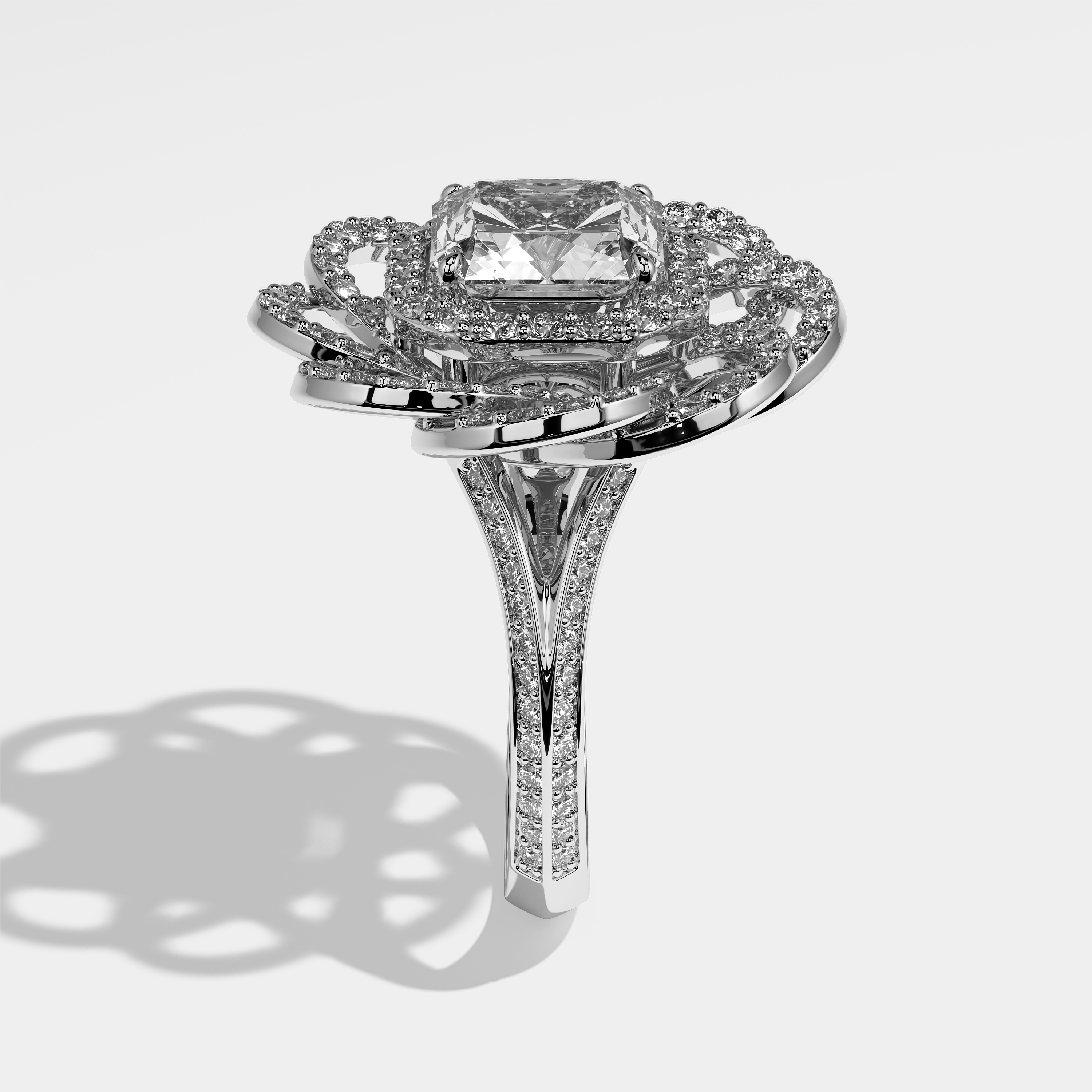 Eve Diamond Radiant Halo Engagement Ring 18K White Gold 9.00ct