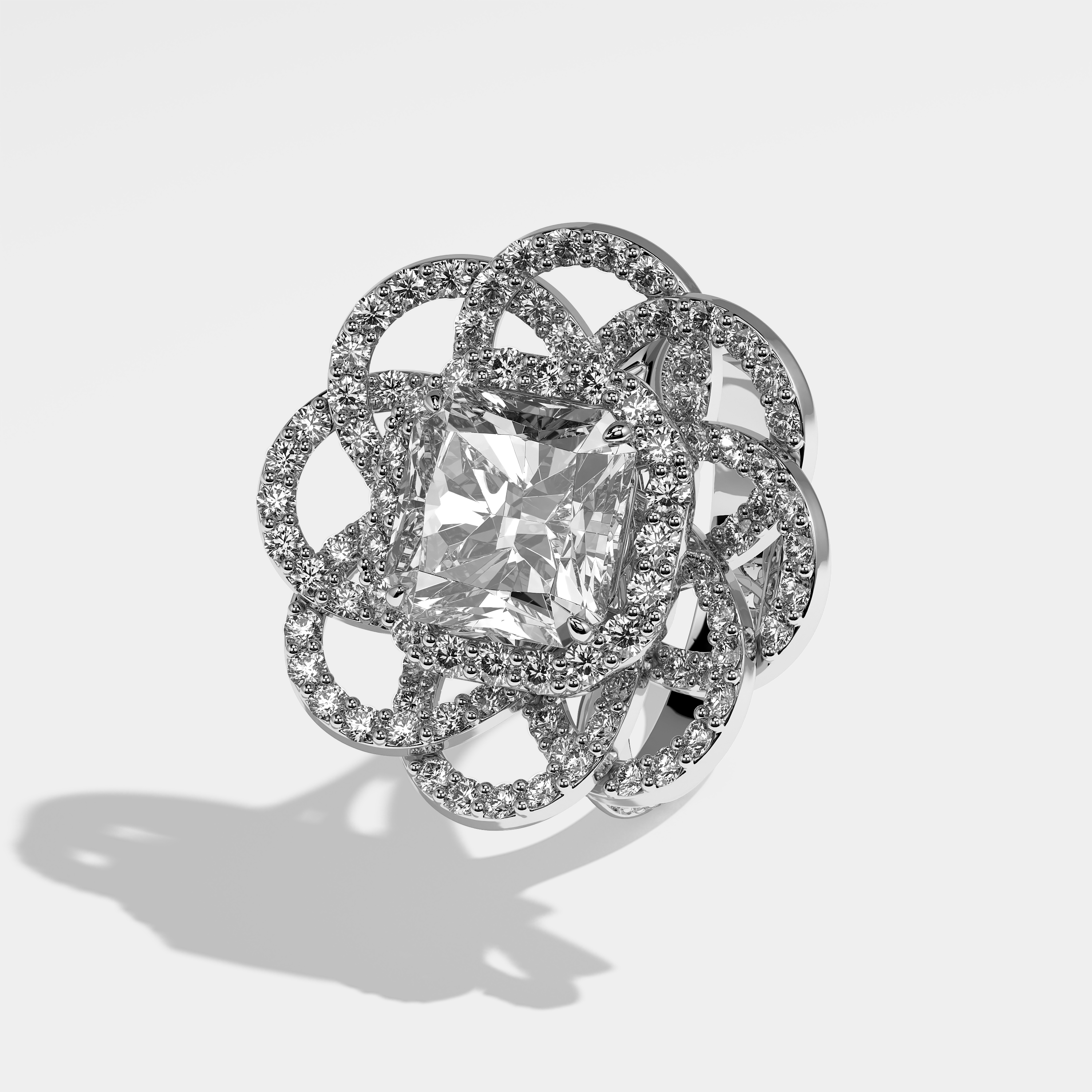Eve Diamond Radiant Halo Engagement Ring 18K White Gold 9.00ct