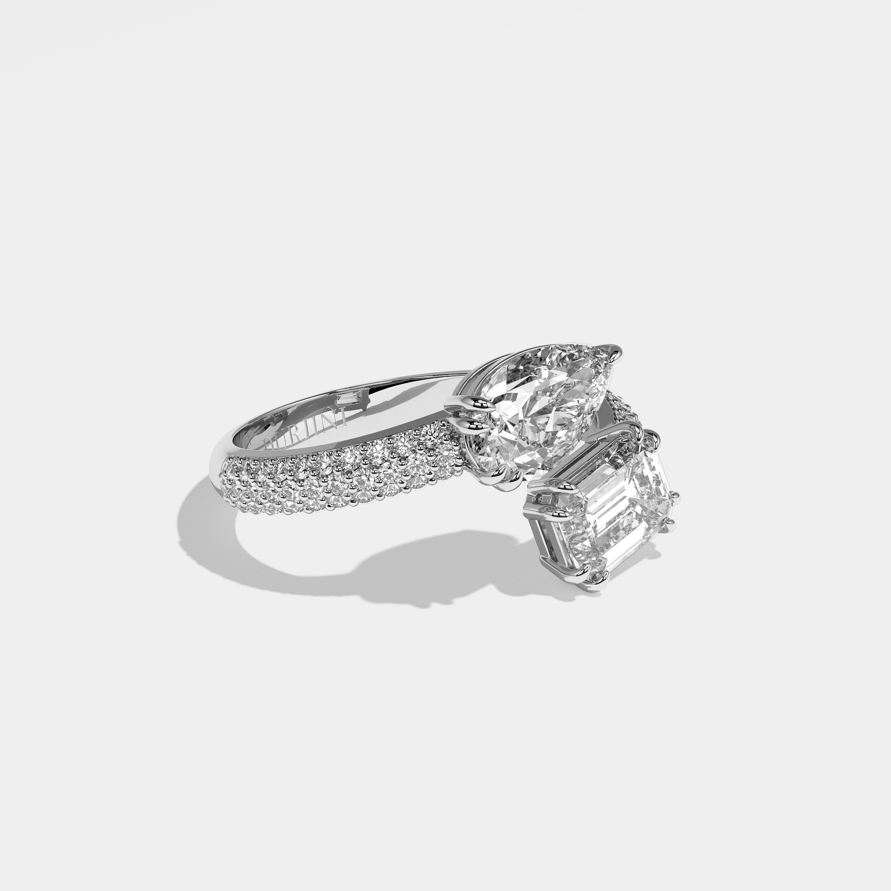 Heir pear diamond engagement ring in 18K white gold by Kurbãni Durjini, right view