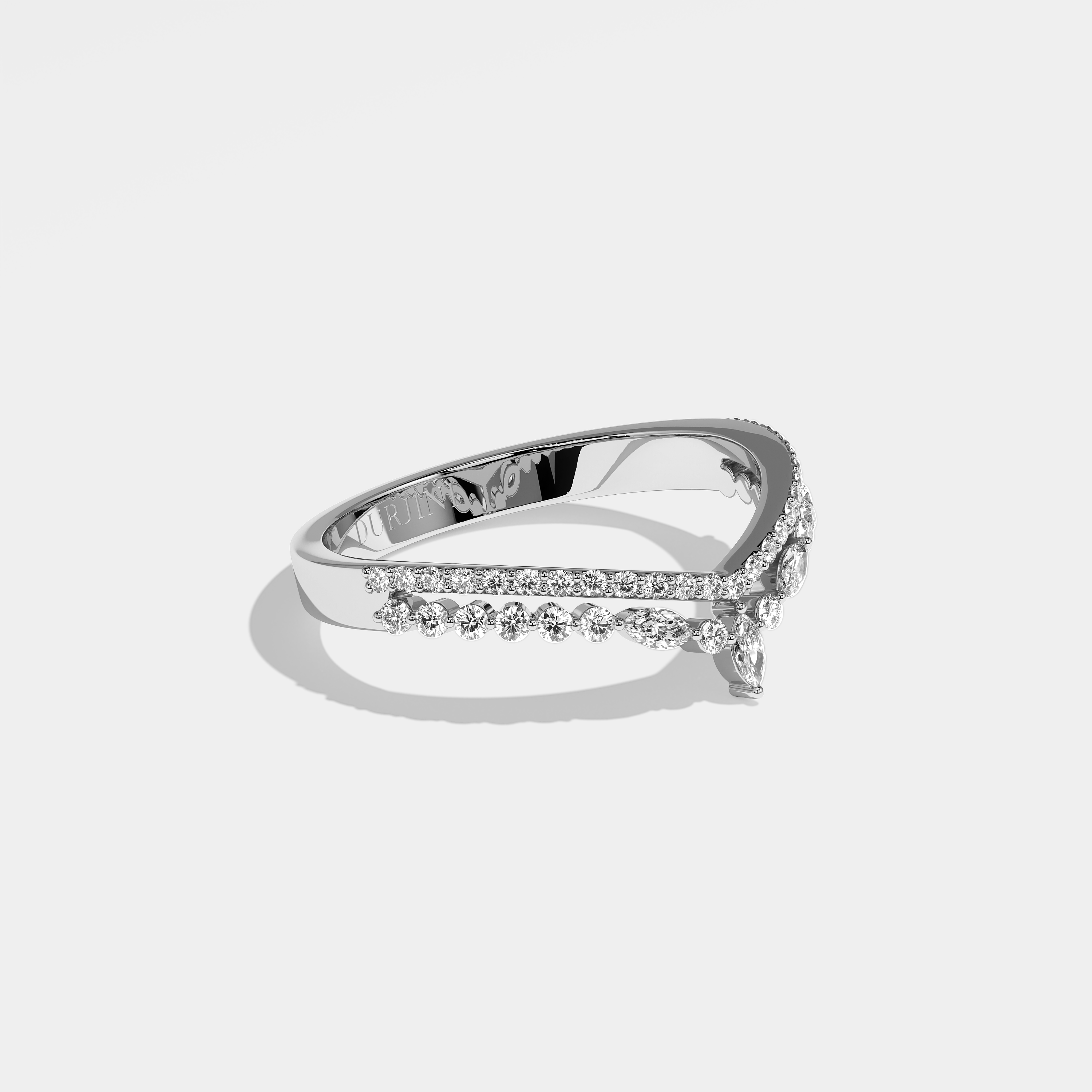 Mina round brilliant halo diamond engagement ring in 18K white gold by Kurbãni Durjini, right view