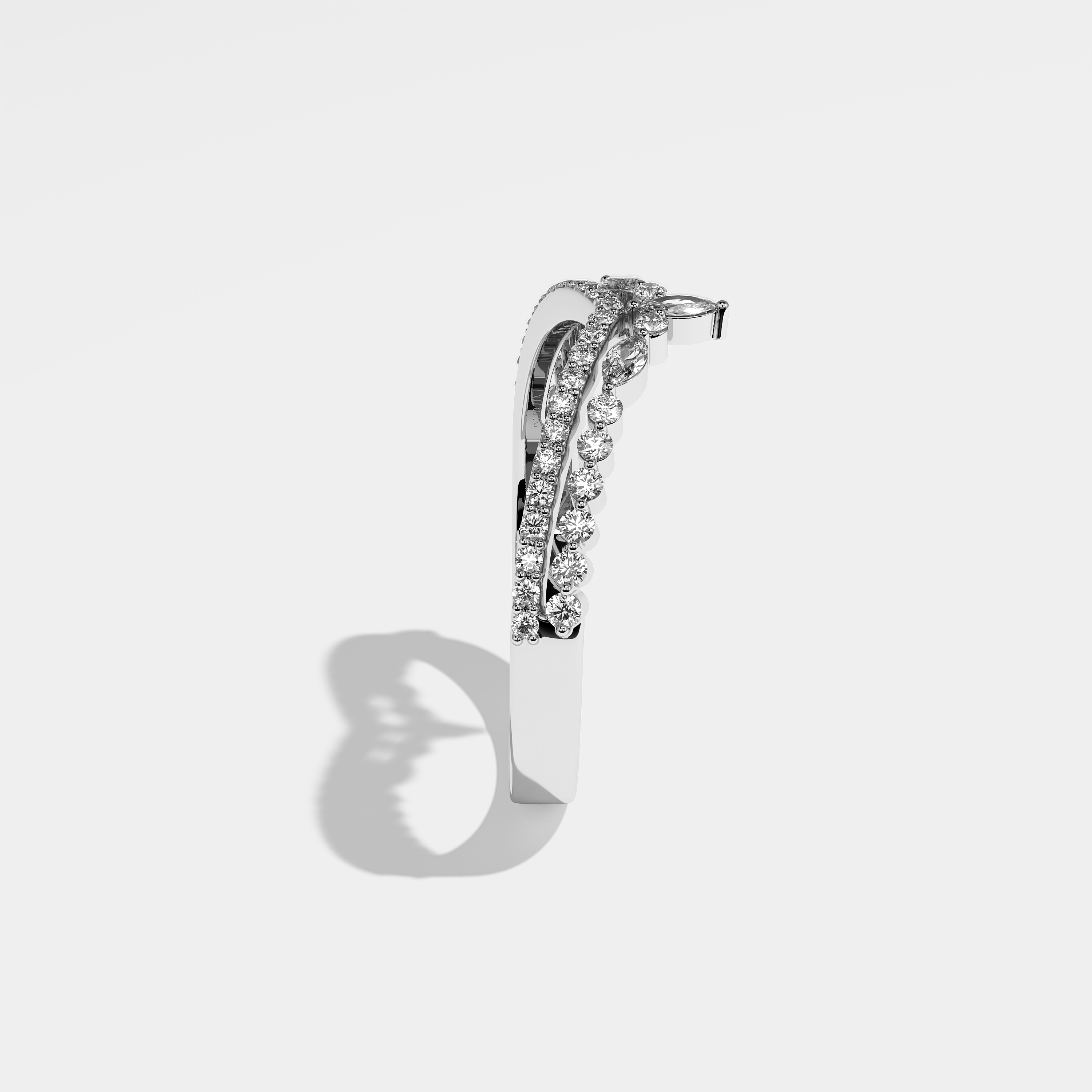 Mina round brilliant halo diamond engagement ring in 18K white gold by Kurbãni Durjini, side view