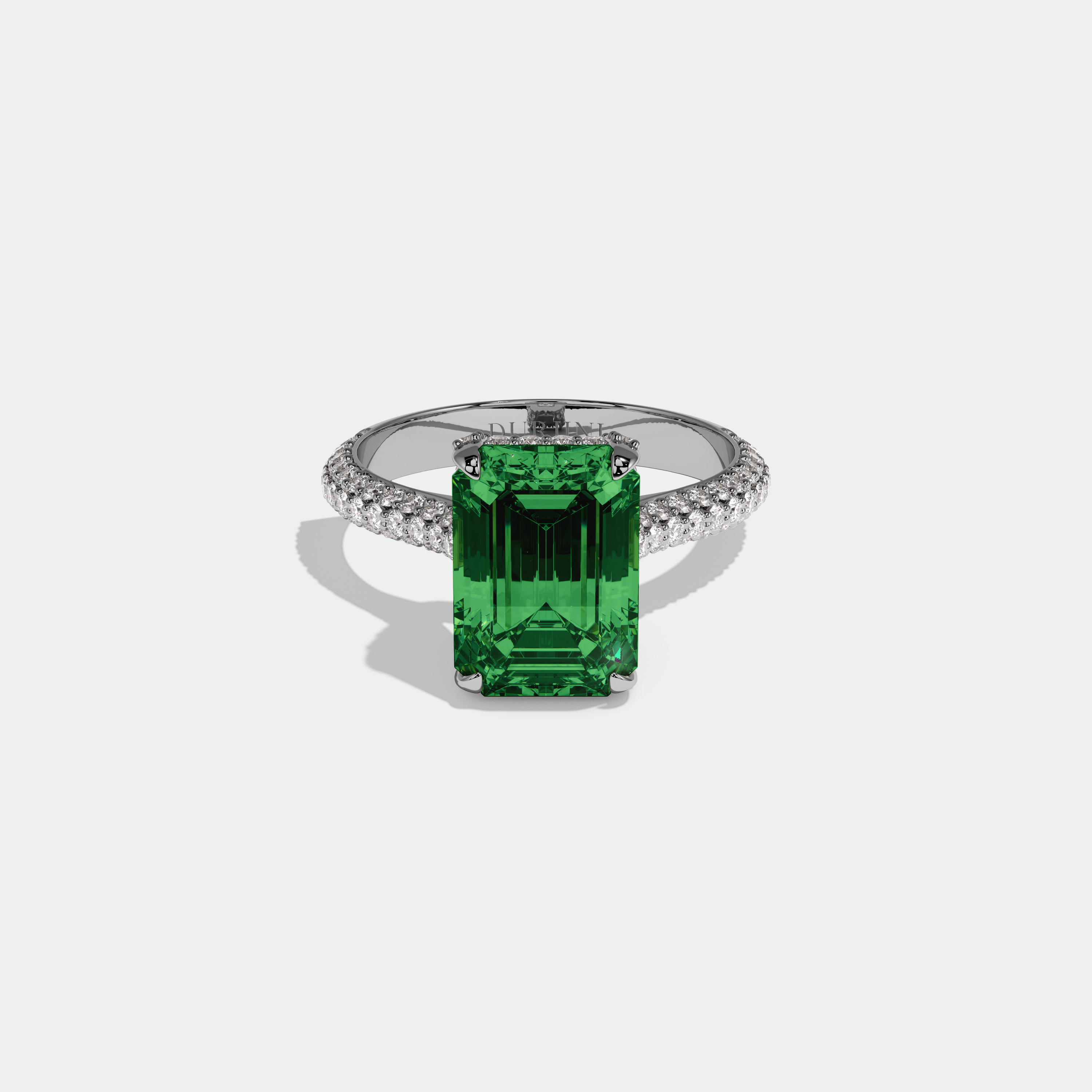 Matilda Fancy Light Green Emerald Cut Diamond Band Engagement Ring 6ct 18K White Gold