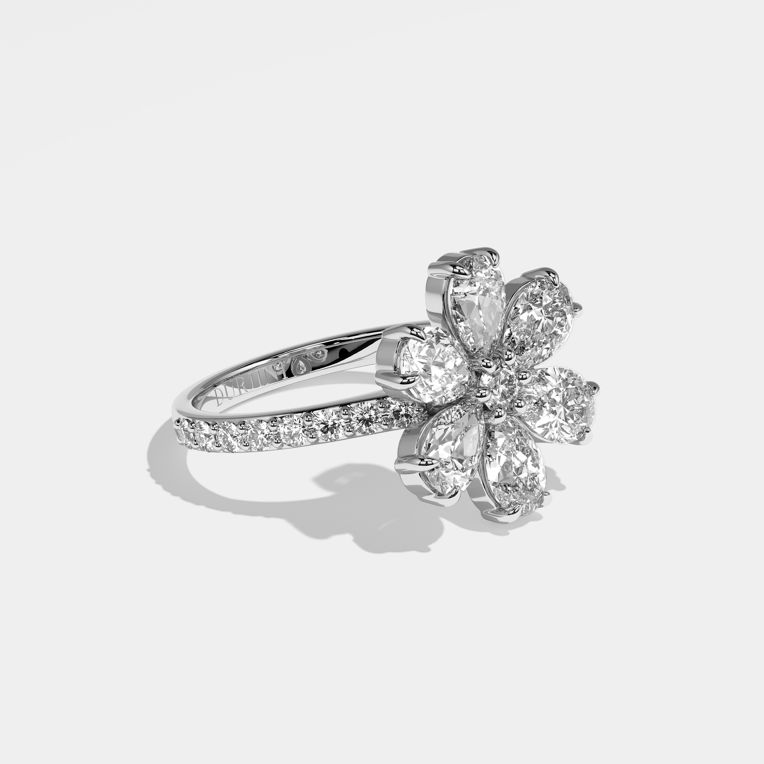 Justice pear diamond engagement ring in 18K white gold by Kurbãni Durjini, right view