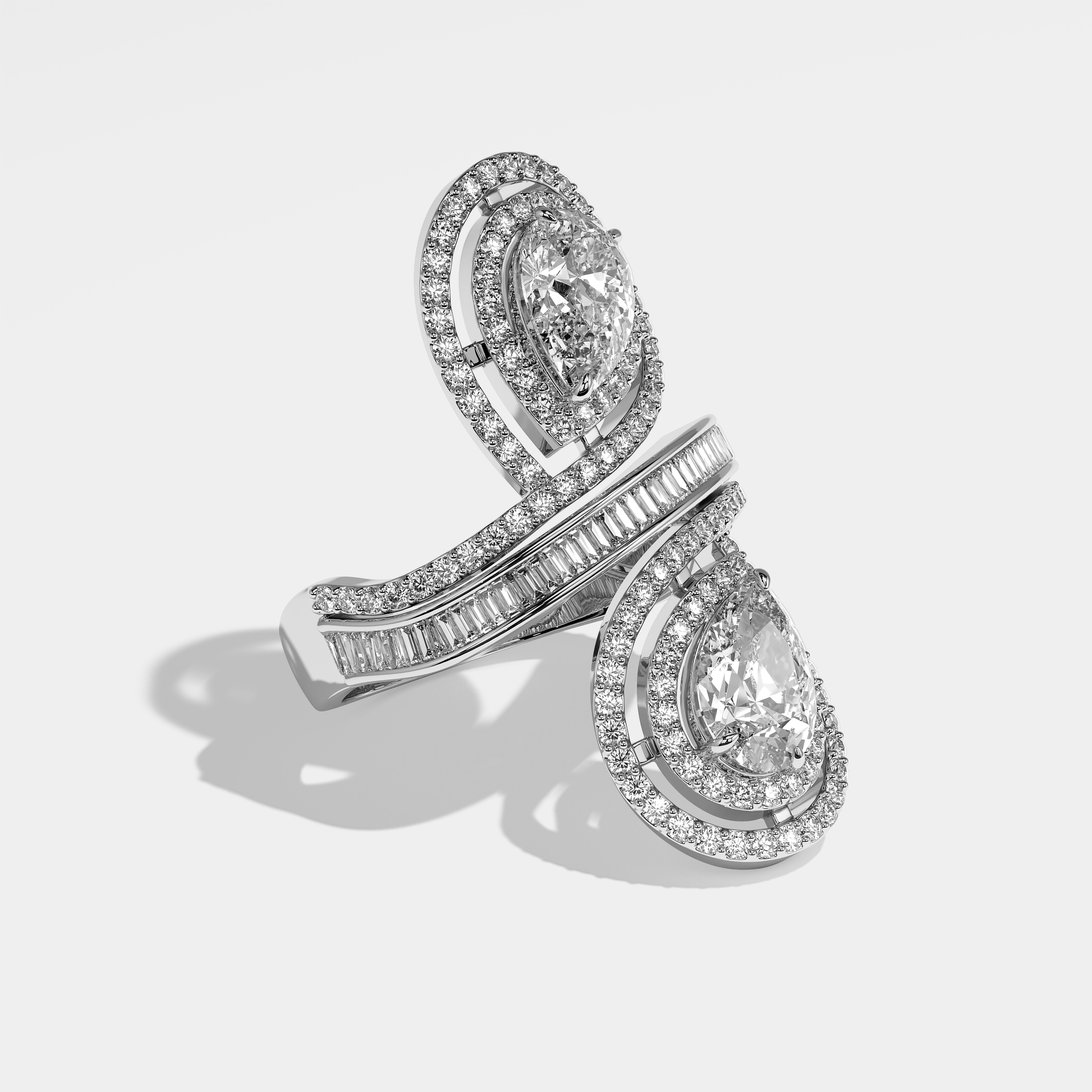 Etiquette Diamond Pear Halo Engagement Ring 18K White Gold 16.00ct