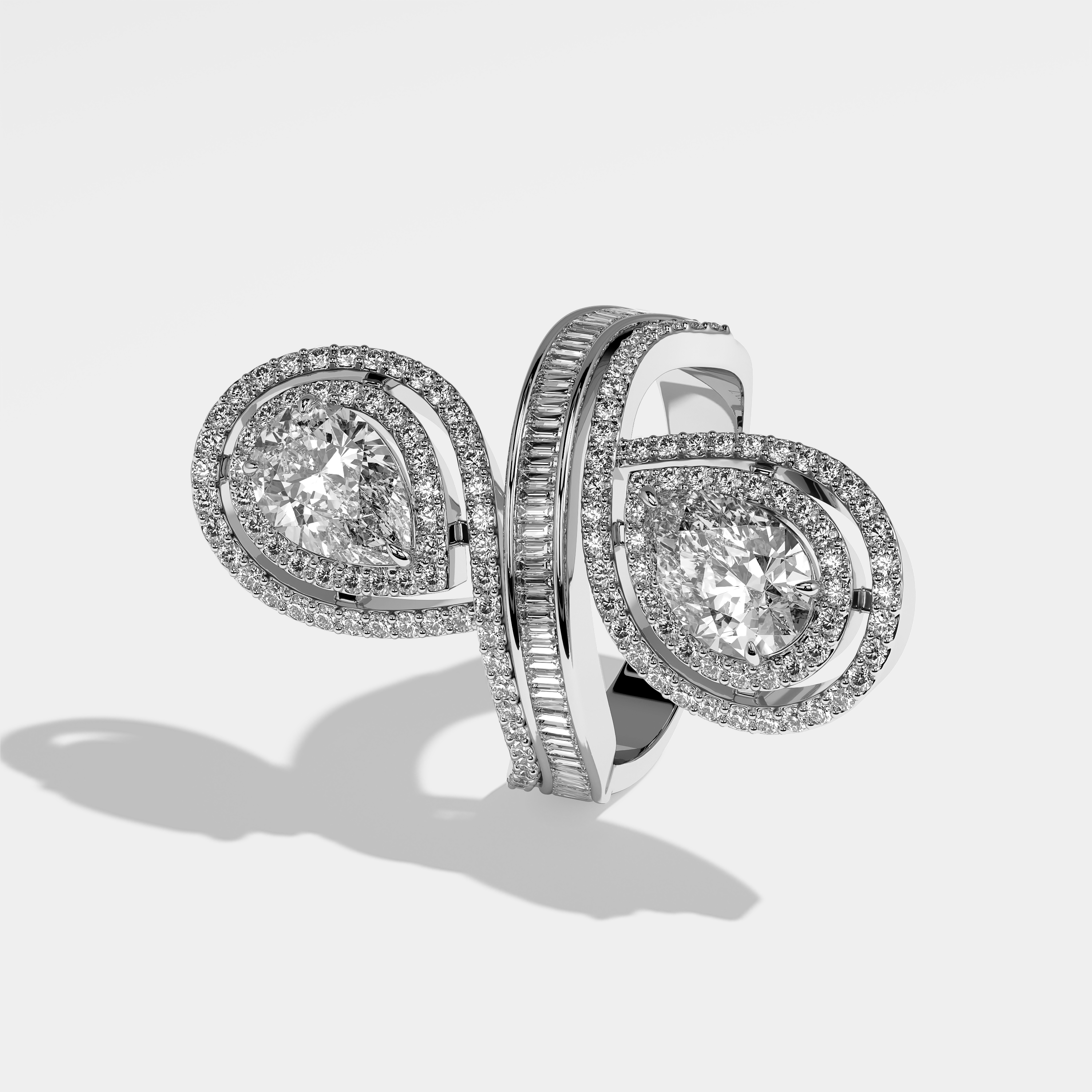 Etiquette Diamond Pear Halo Engagement Ring 18K White Gold 16.00ct