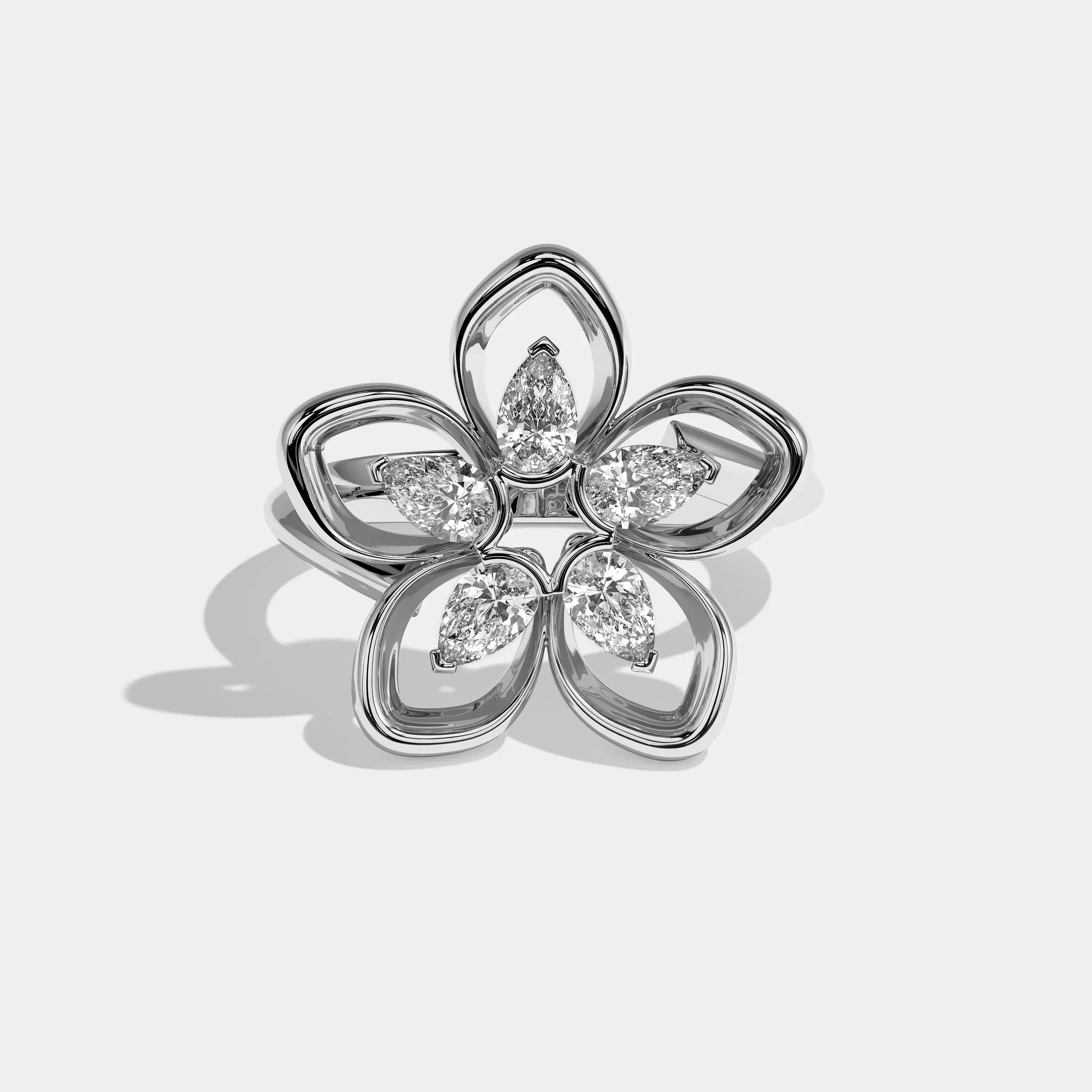 Hail pear diamond engagement ring in 18K white gold by Kurbãni Durjini, front view