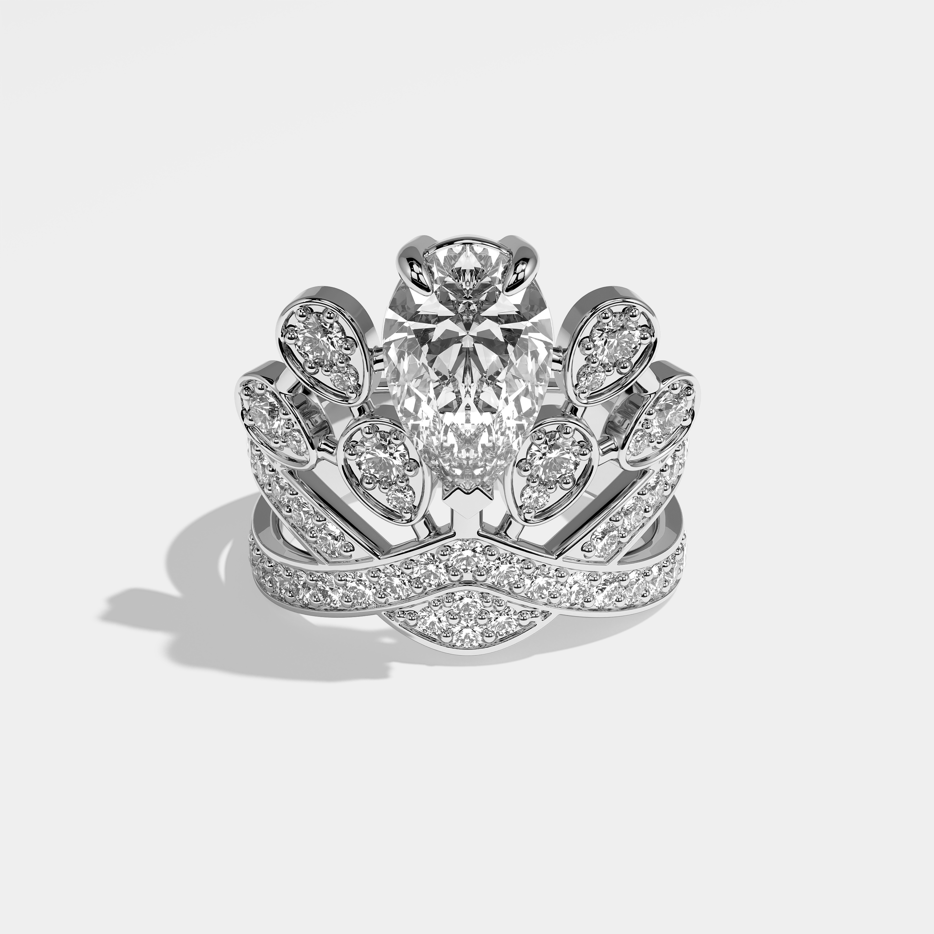 Velar Diamond Pear Engagement Ring 18K White Gold 9.50ct