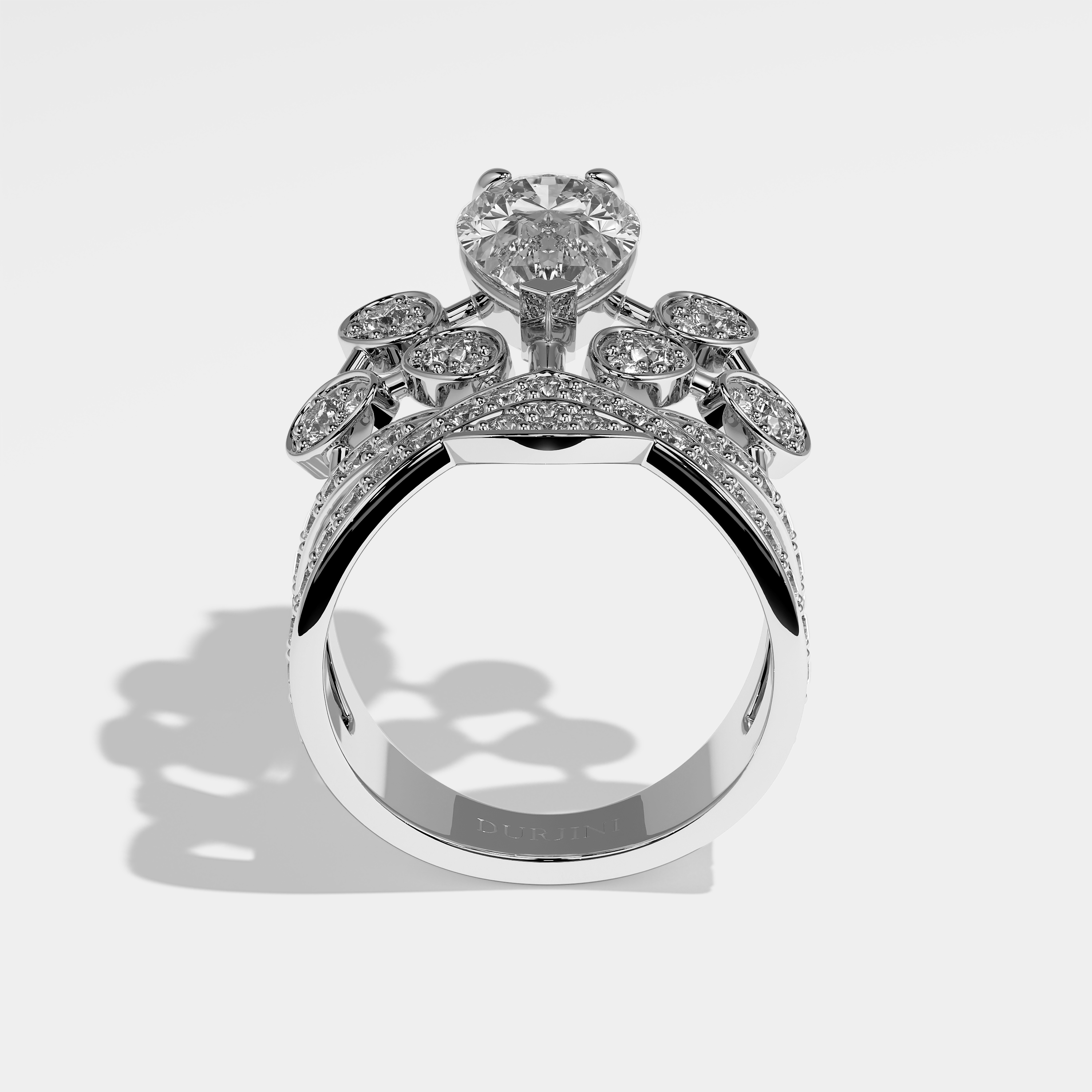 Velar Diamond Pear Engagement Ring 18K White Gold 9.50ct