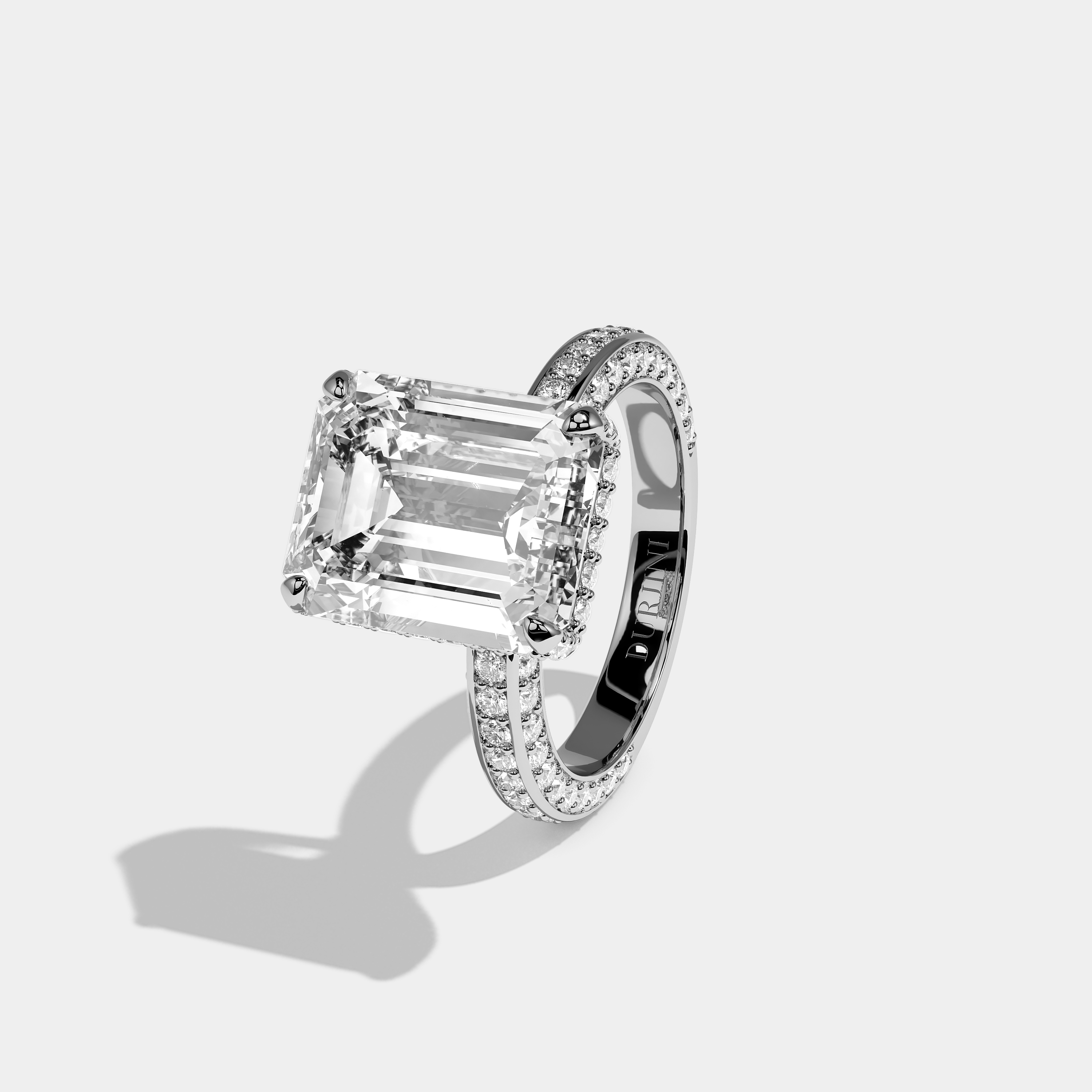 Left View – Kurbãni Durjini Eleanor Diamond Emerald Cut Engagement Ring White Gold