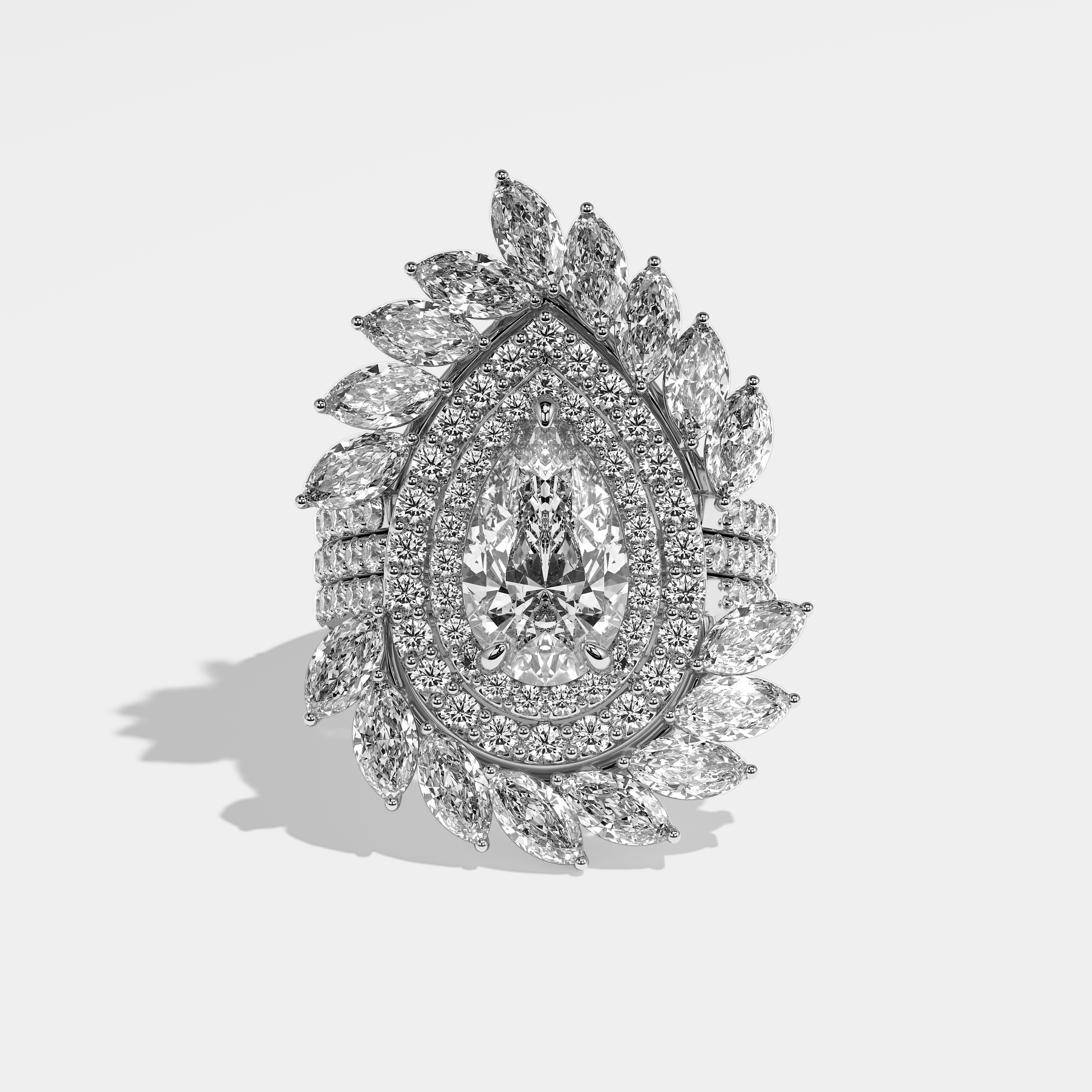 Rosaline Diamond Pear Halo Engagement Ring 18K White Gold 18.00ct