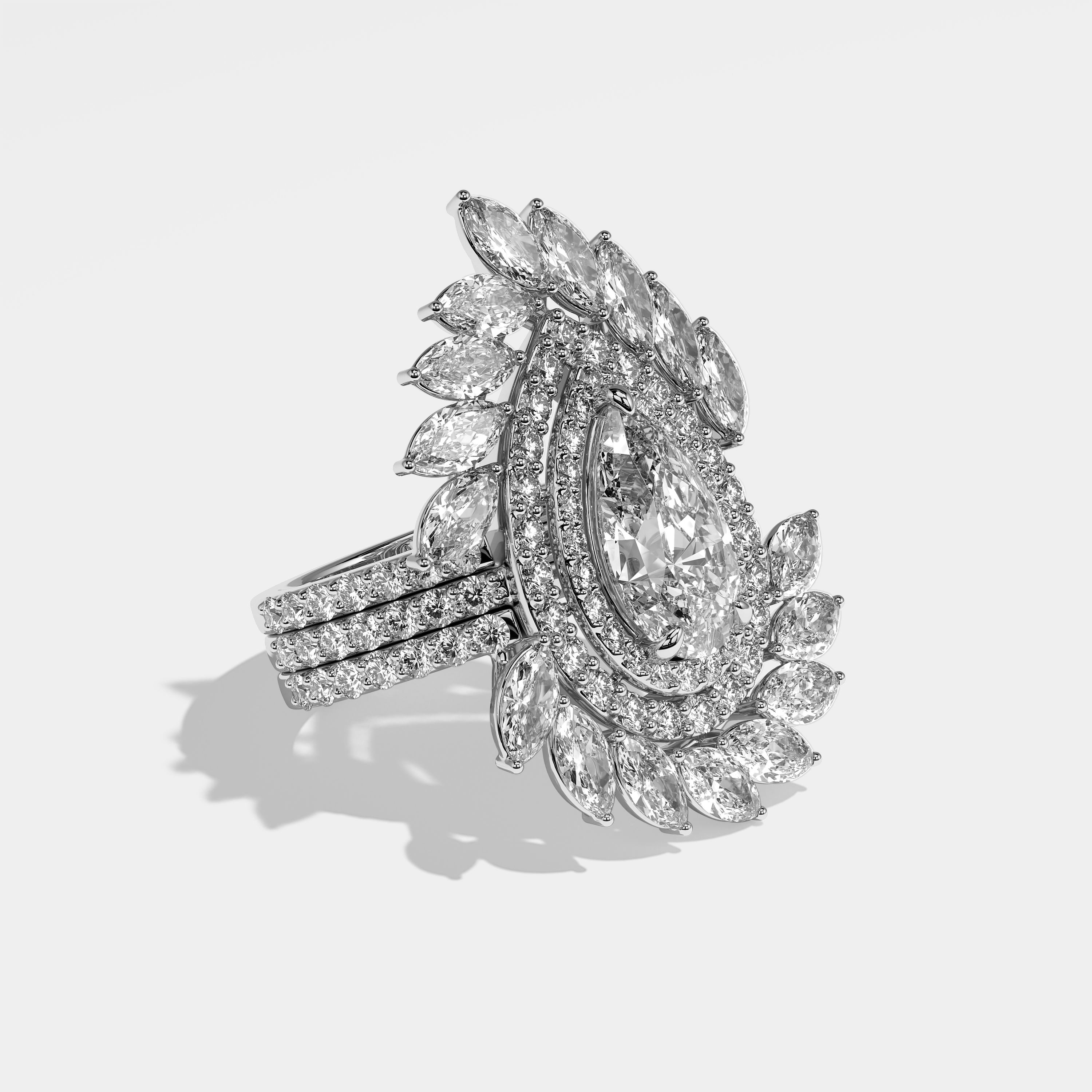 Rosaline Diamond Pear Halo Engagement Ring 18K White Gold 18.00ct