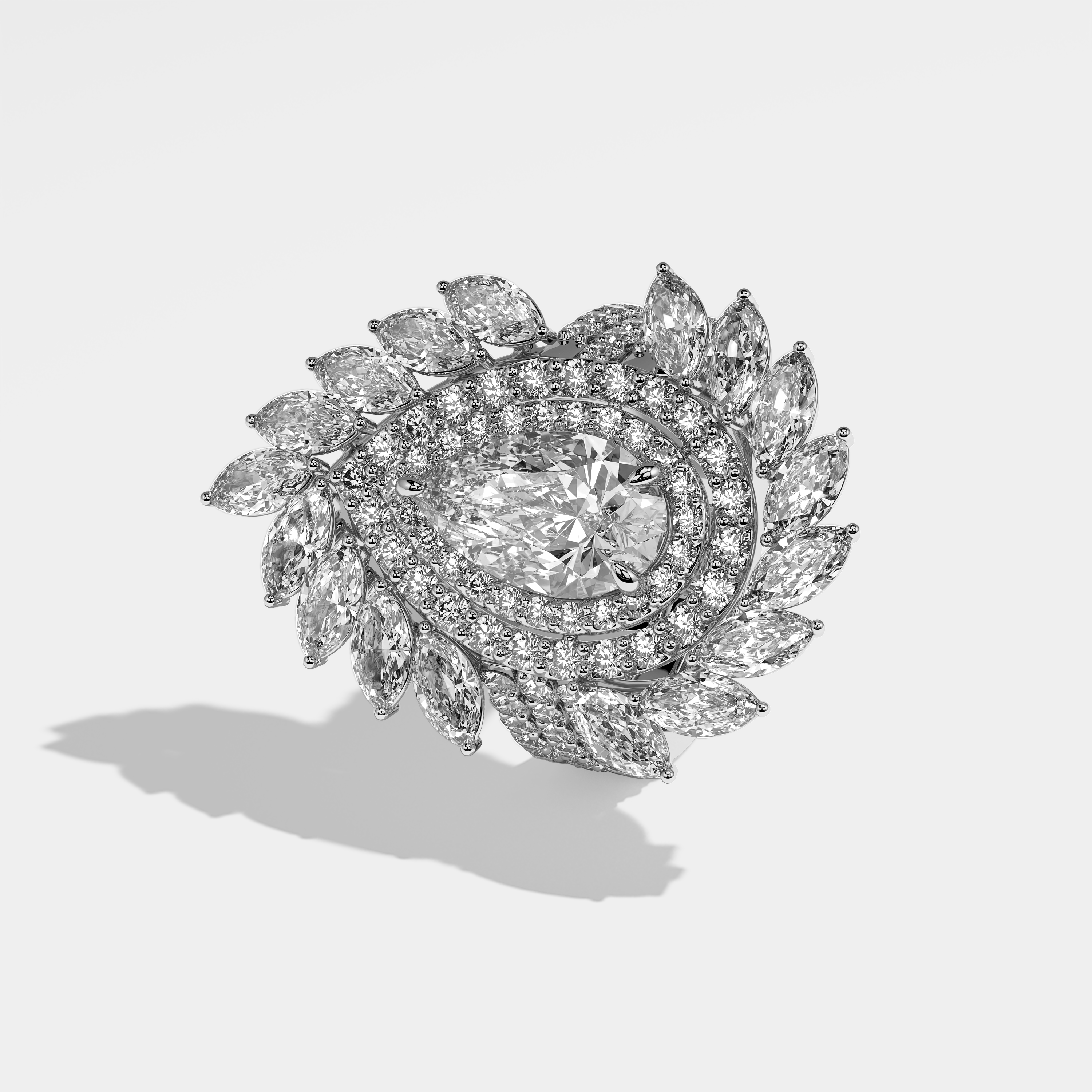 Rosaline Diamond Pear Halo Engagement Ring 18K White Gold 18.00ct