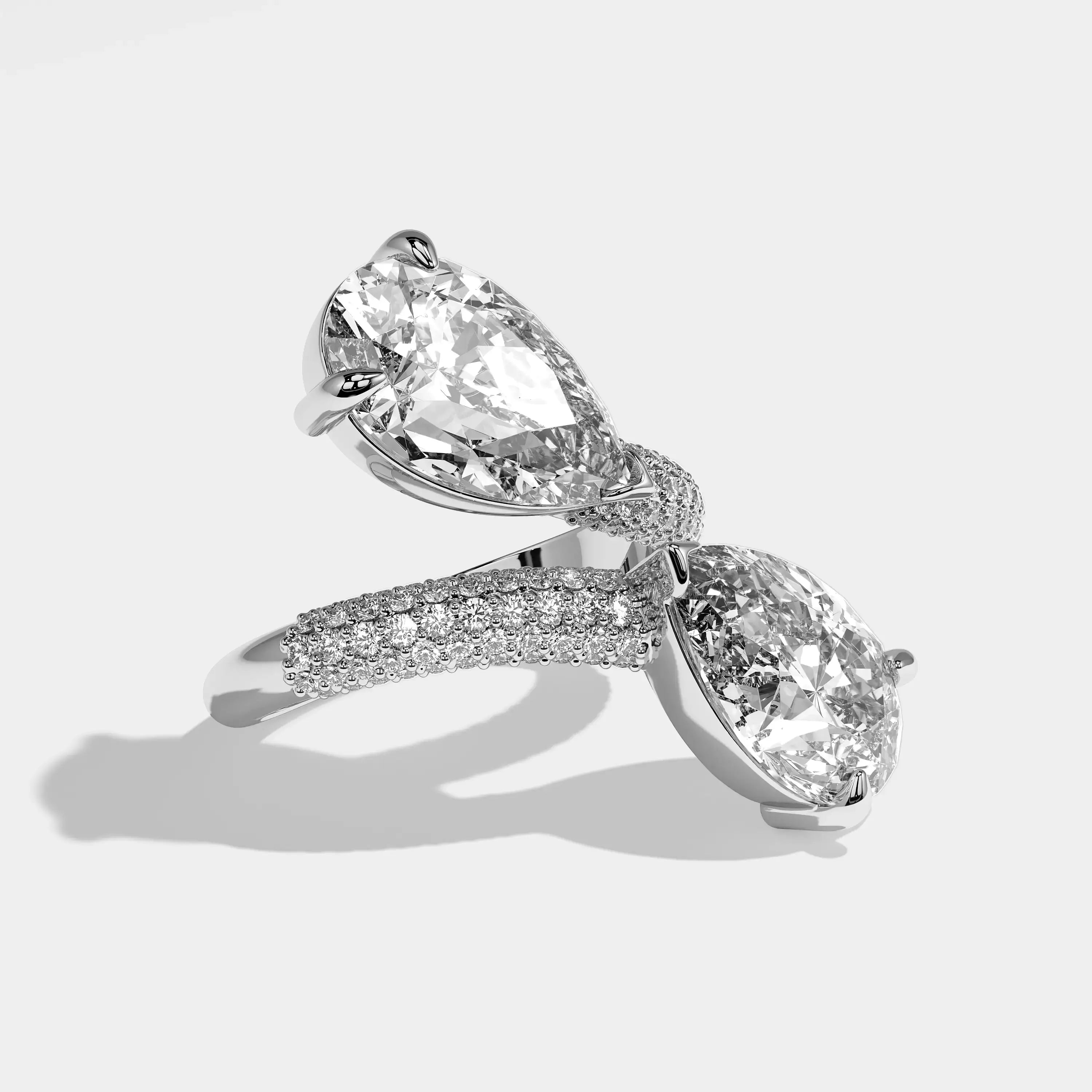 Evangeline pear diamond engagement ring in 18K white gold by Kurbãni Durjini, right view