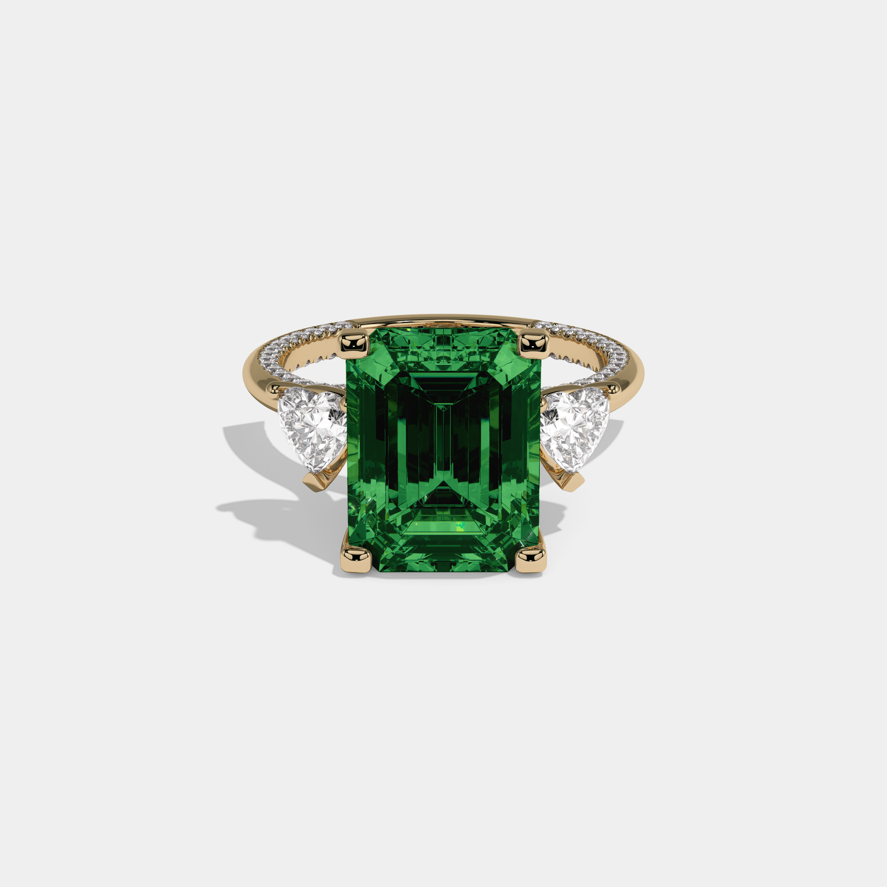 Adelaide Fancy Dark Green Emerald Cut Diamond Hidden Band Engagement Ring 6ct 18K Yellow Gold