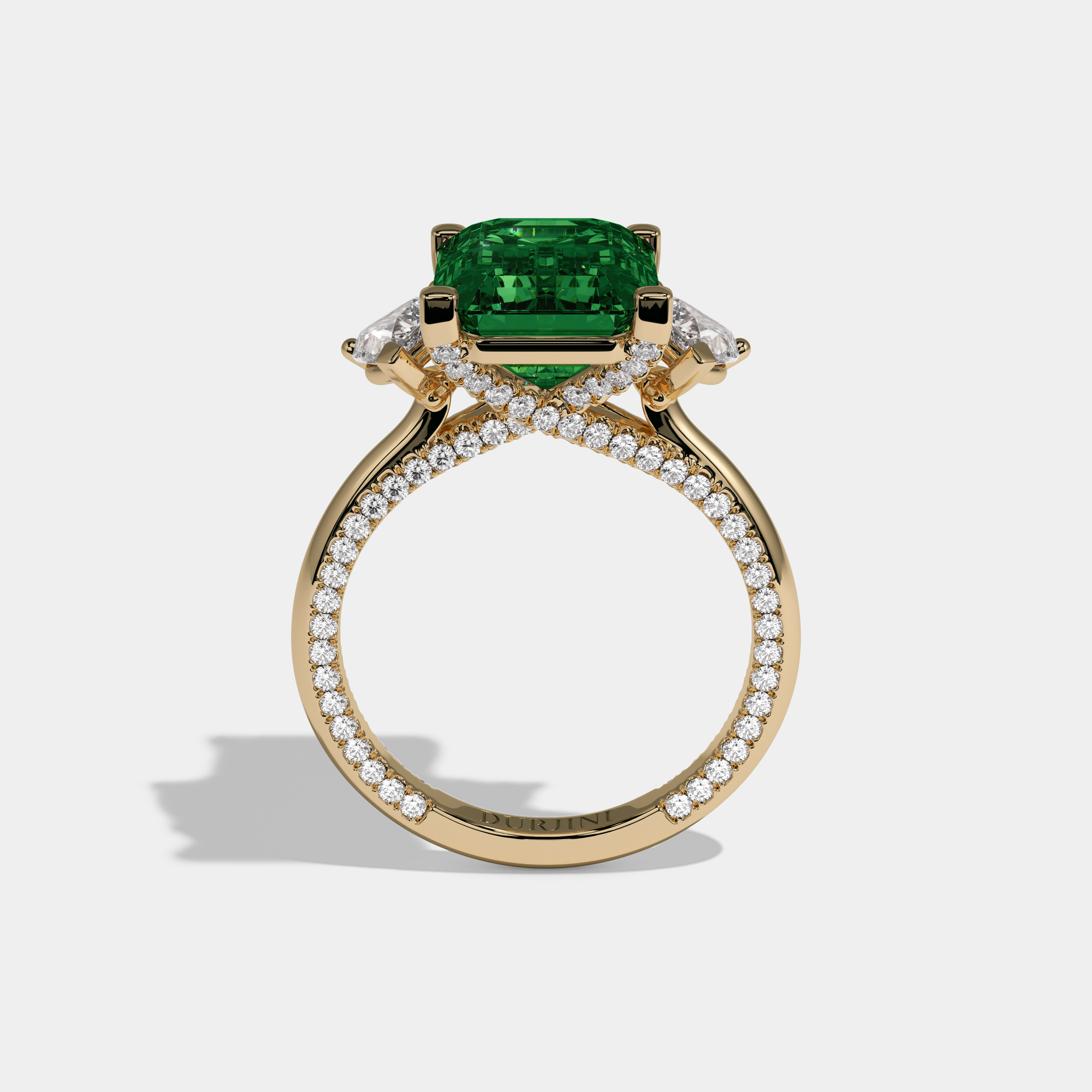 Adelaide Fancy Dark Green Emerald Cut Diamond Hidden Band Engagement Ring 6ct 18K Yellow Gold