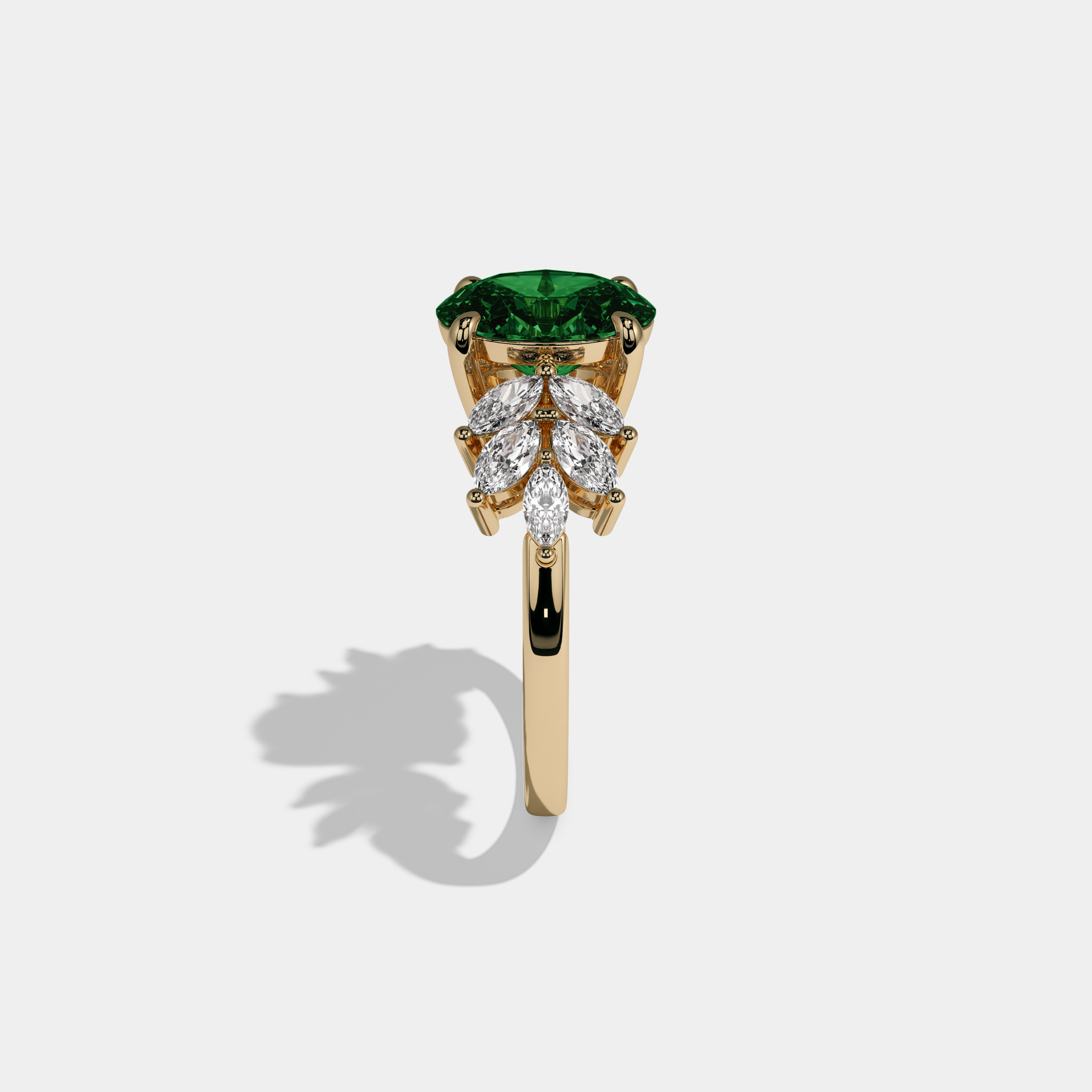 Adelaide Fancy Dark Green Pear Cut Diamond Plain Band Engagement Ring 6ct 18K Yellow Gold
