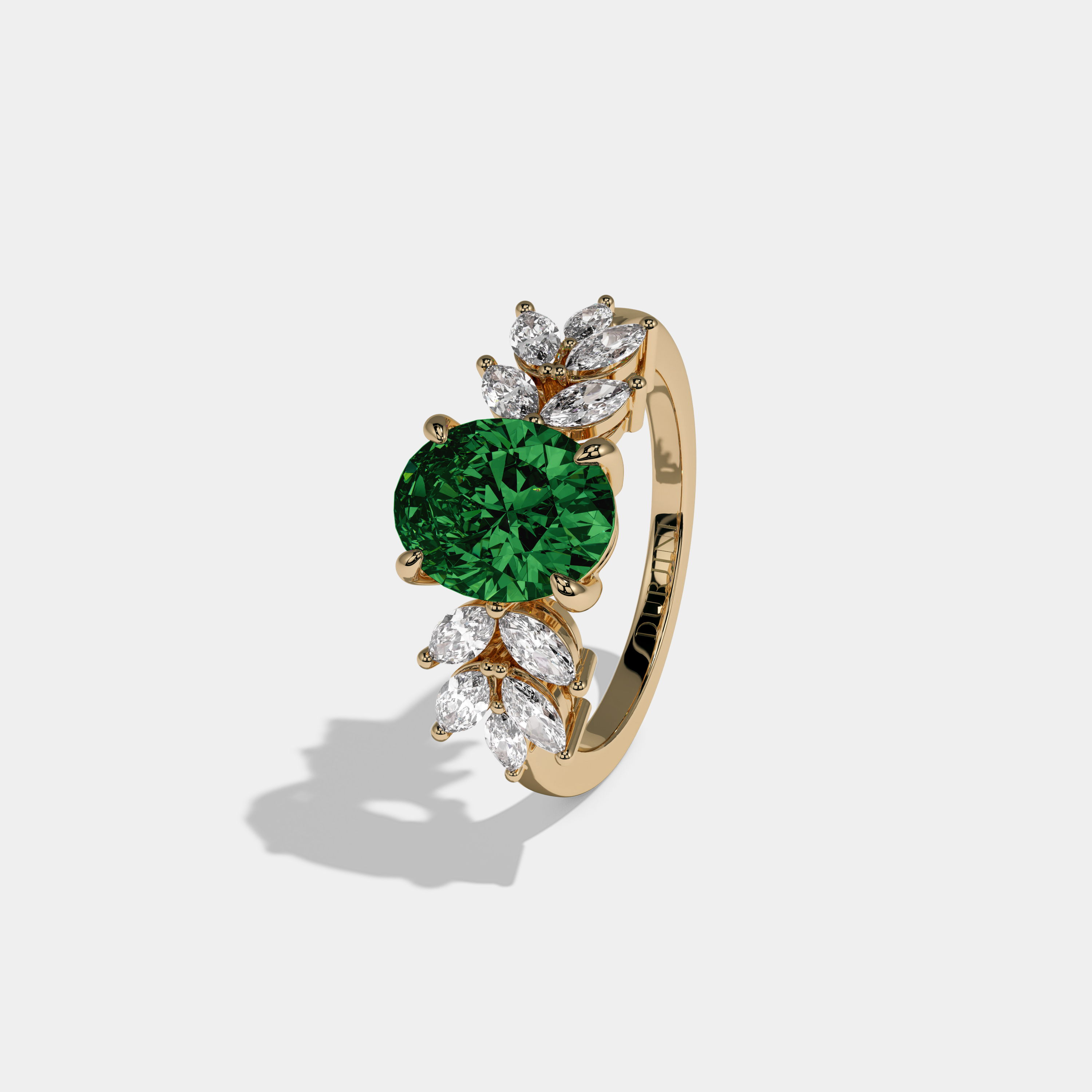 Adelaide Fancy Dark Green Pear Cut Diamond Plain Band Engagement Ring 6ct 18K Yellow Gold