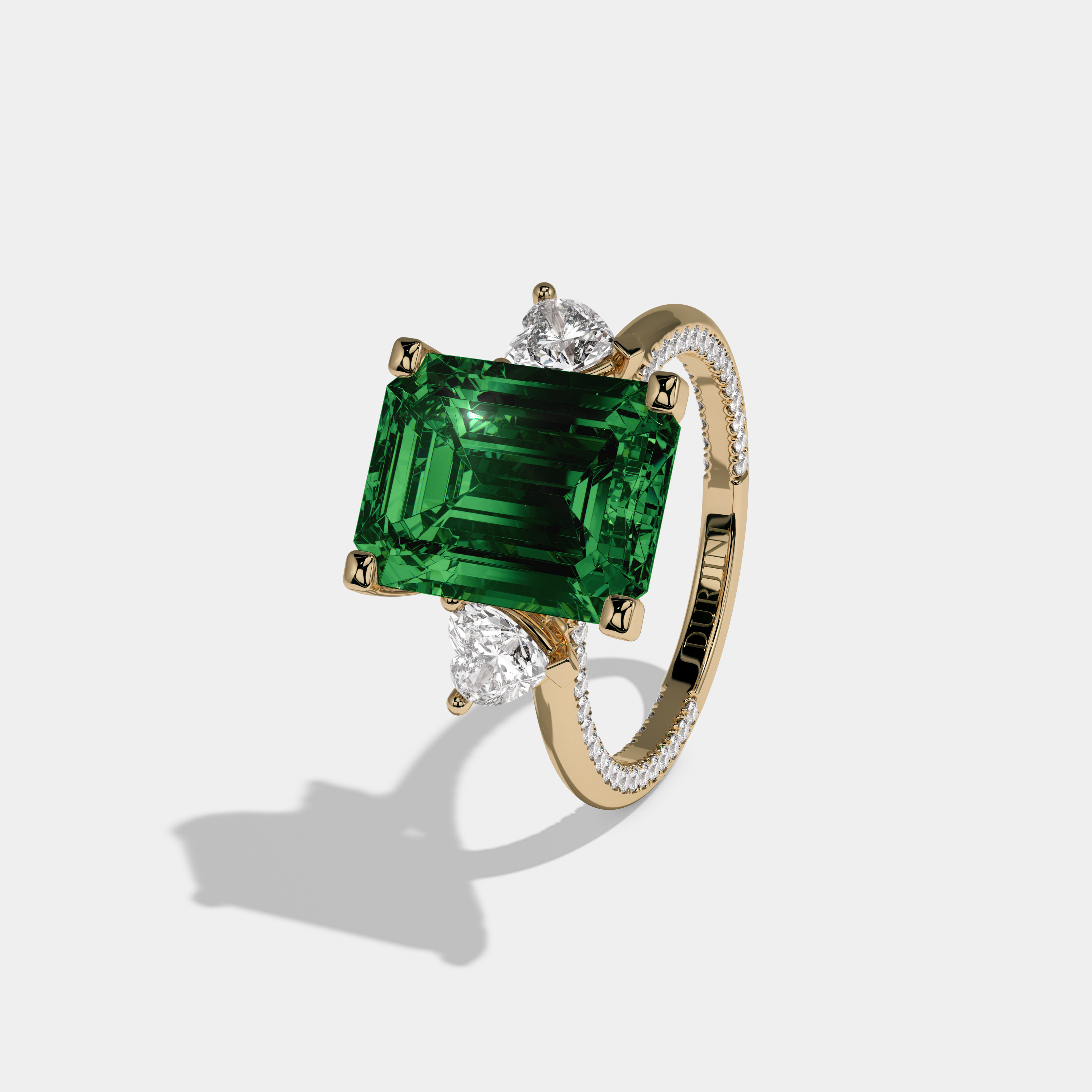 Adelaide Fancy Dark Green Emerald Cut Diamond Hidden Band Engagement Ring 6ct 18K Yellow Gold