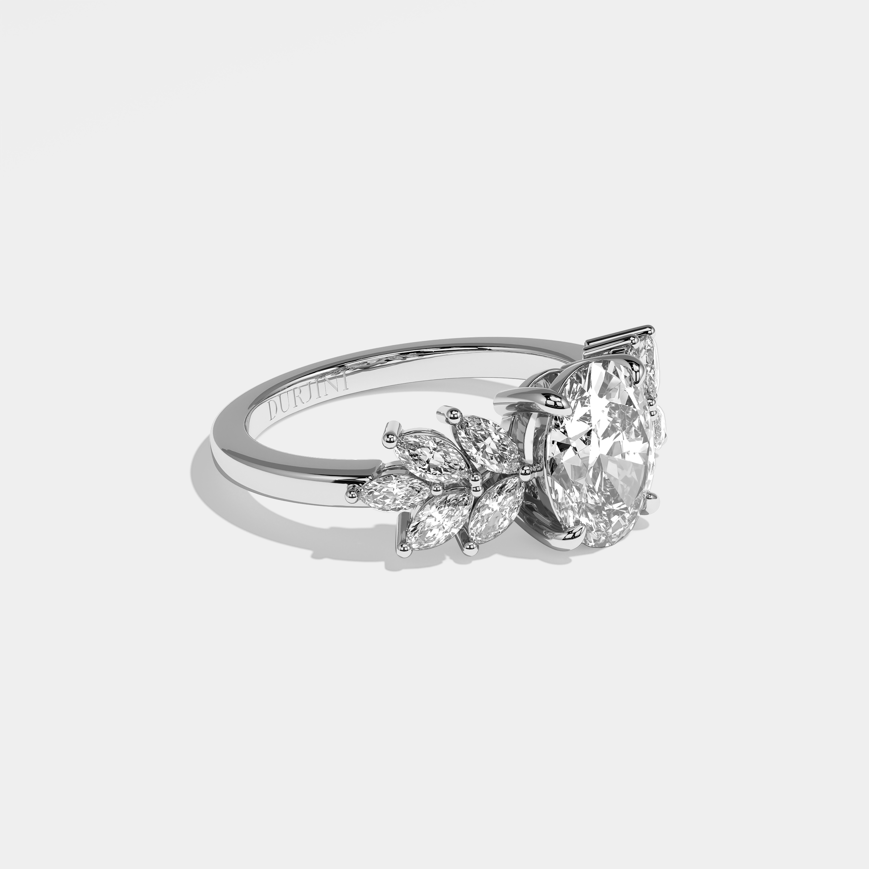Thalia oval diamond engagement ring in 18K white gold by Kurbãni Durjini, right view