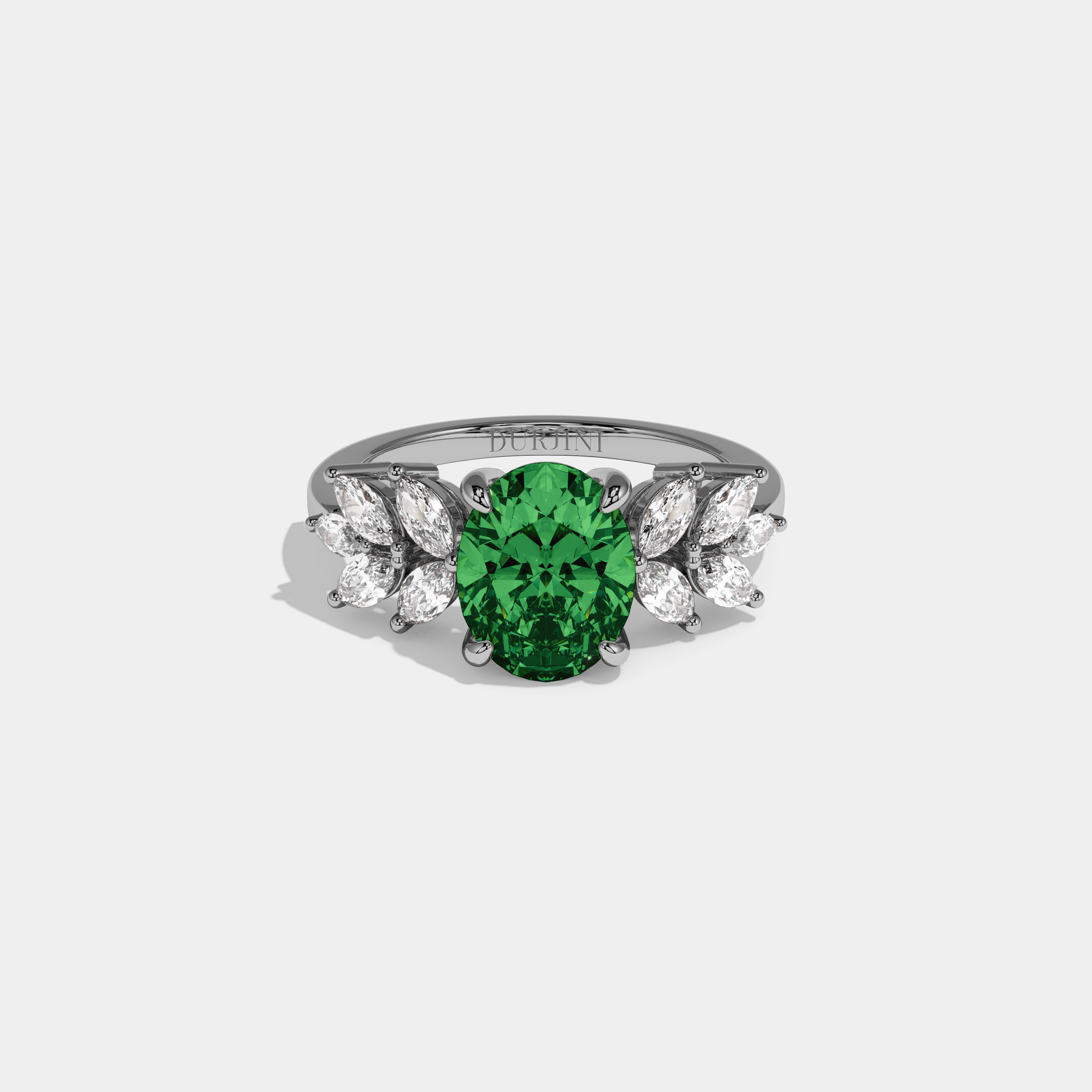 Eugenie Fancy Dark Green Pear Cut Diamond Plain Band Engagement Ring 6ct 18K White Gold