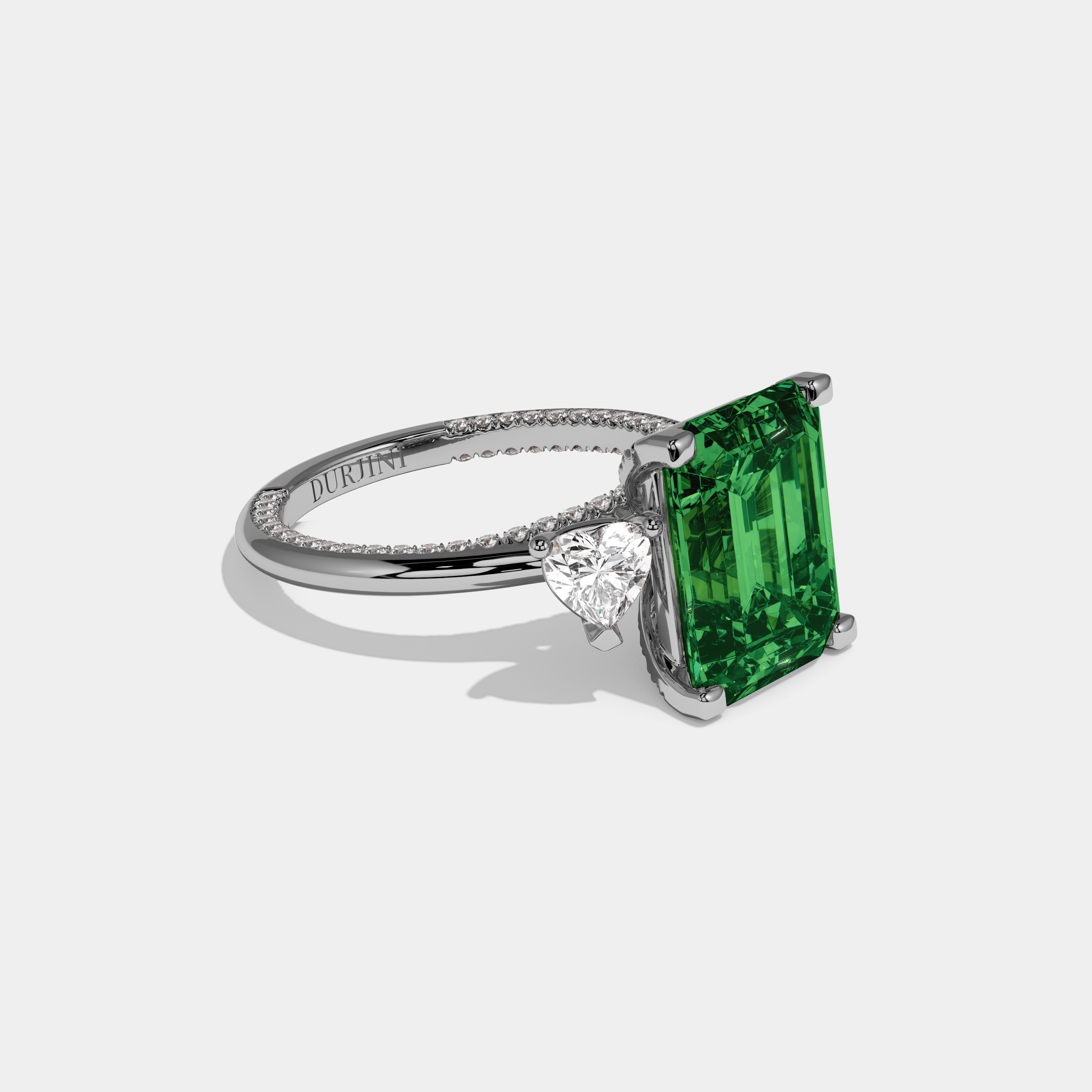 Eugenie Fancy Dark Green Emerald Cut Diamond Hidden Band Engagement Ring 6ct 18K White Gold