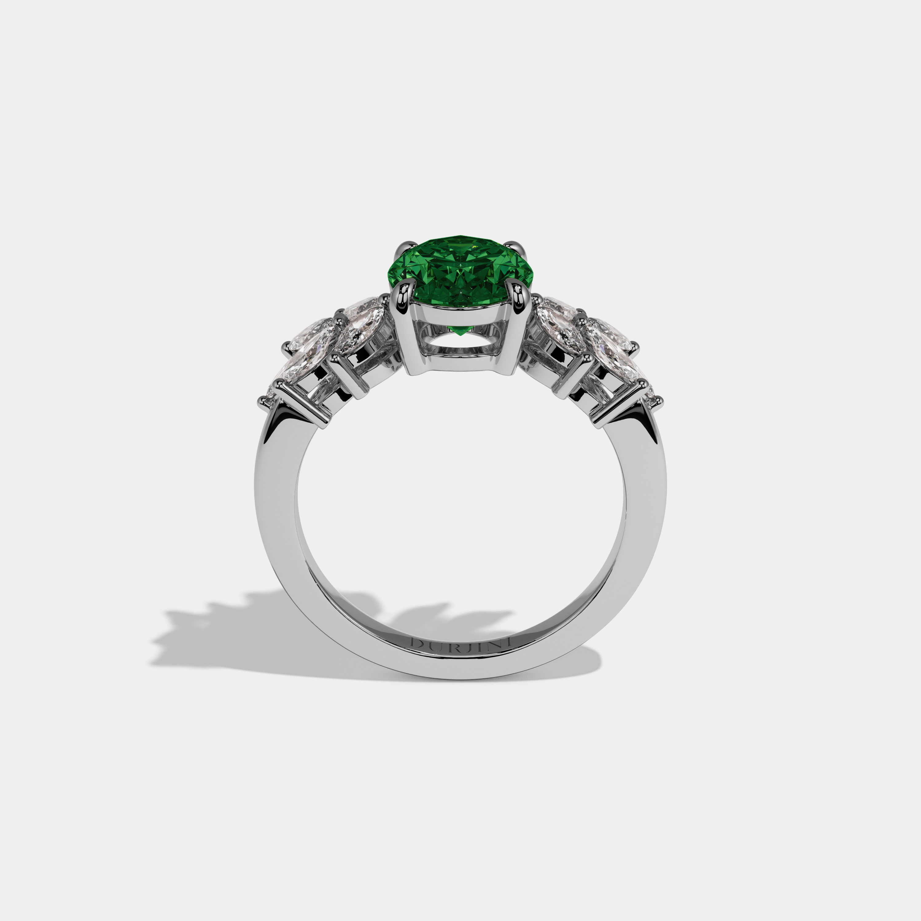 Eugenie Fancy Dark Green Pear Cut Diamond Plain Band Engagement Ring 6ct 18K White Gold