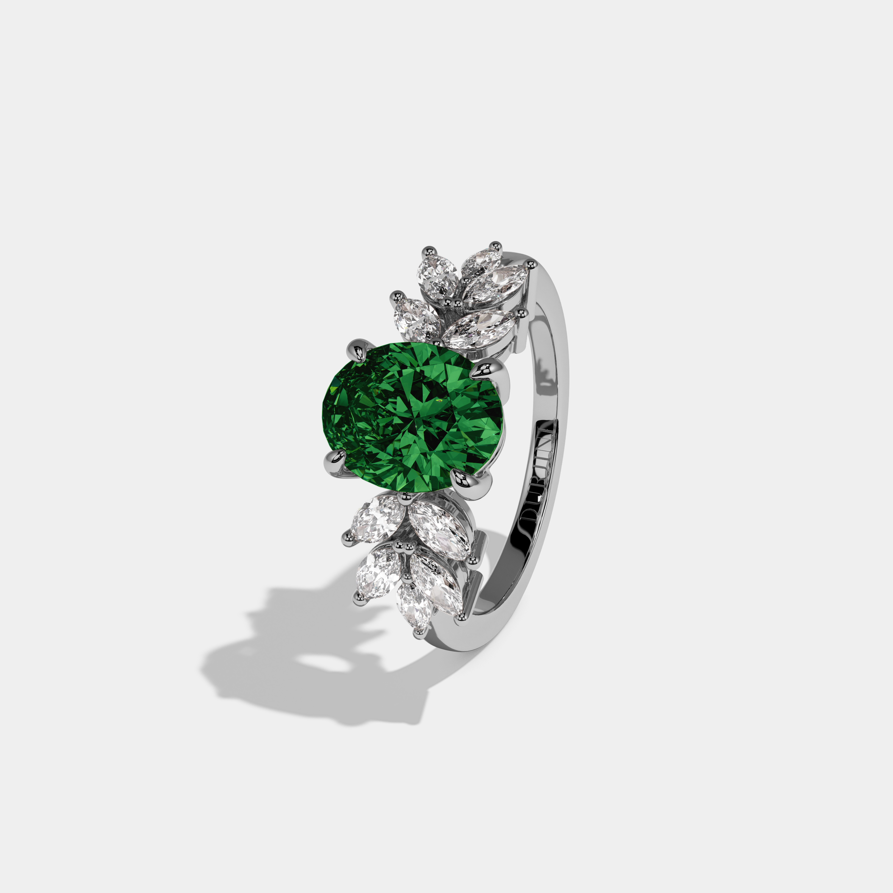 Eugenie Fancy Dark Green Pear Cut Diamond Plain Band Engagement Ring 6ct 18K White Gold