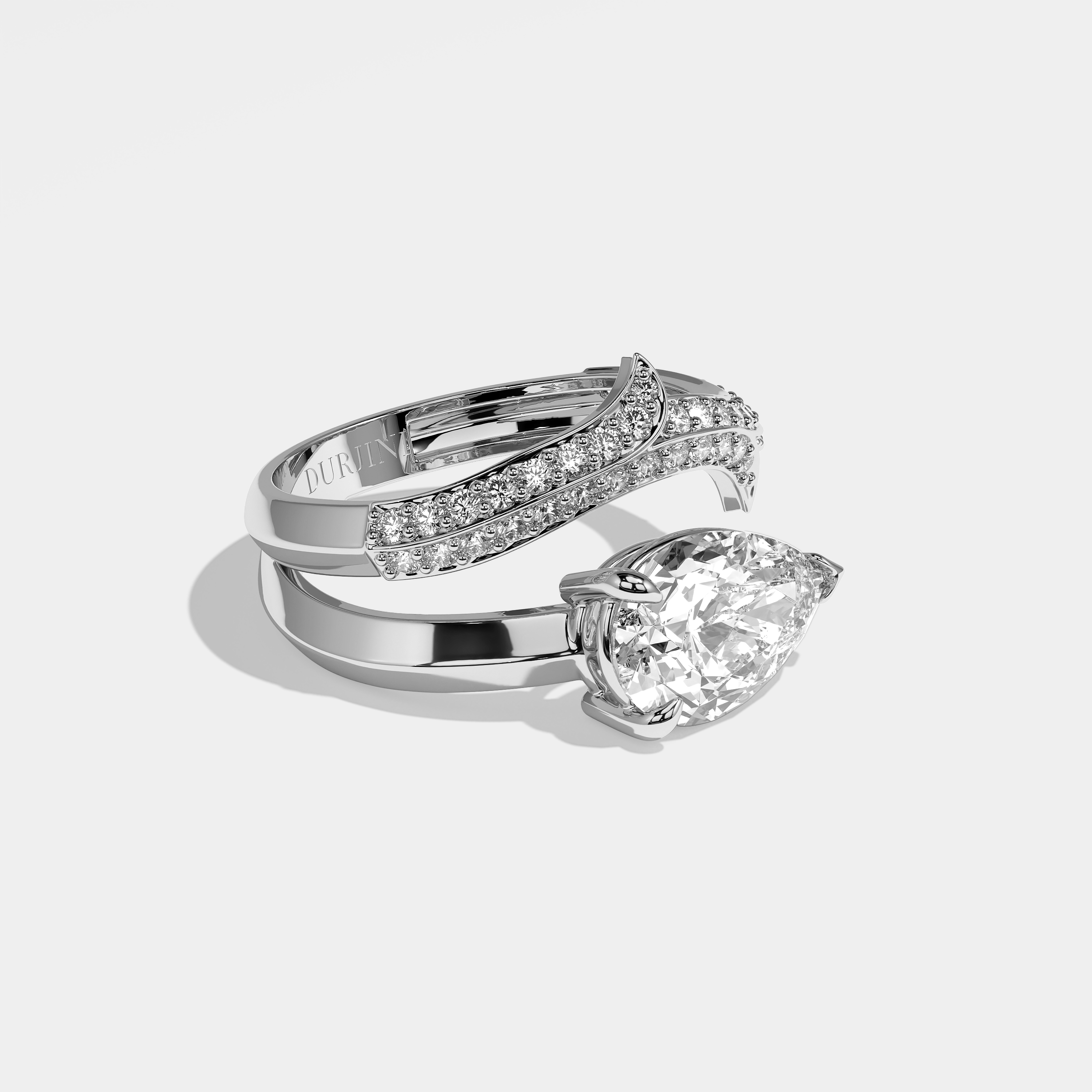 Anya pear diamond engagement ring in 18K white gold by Kurbãni Durjini, right view
