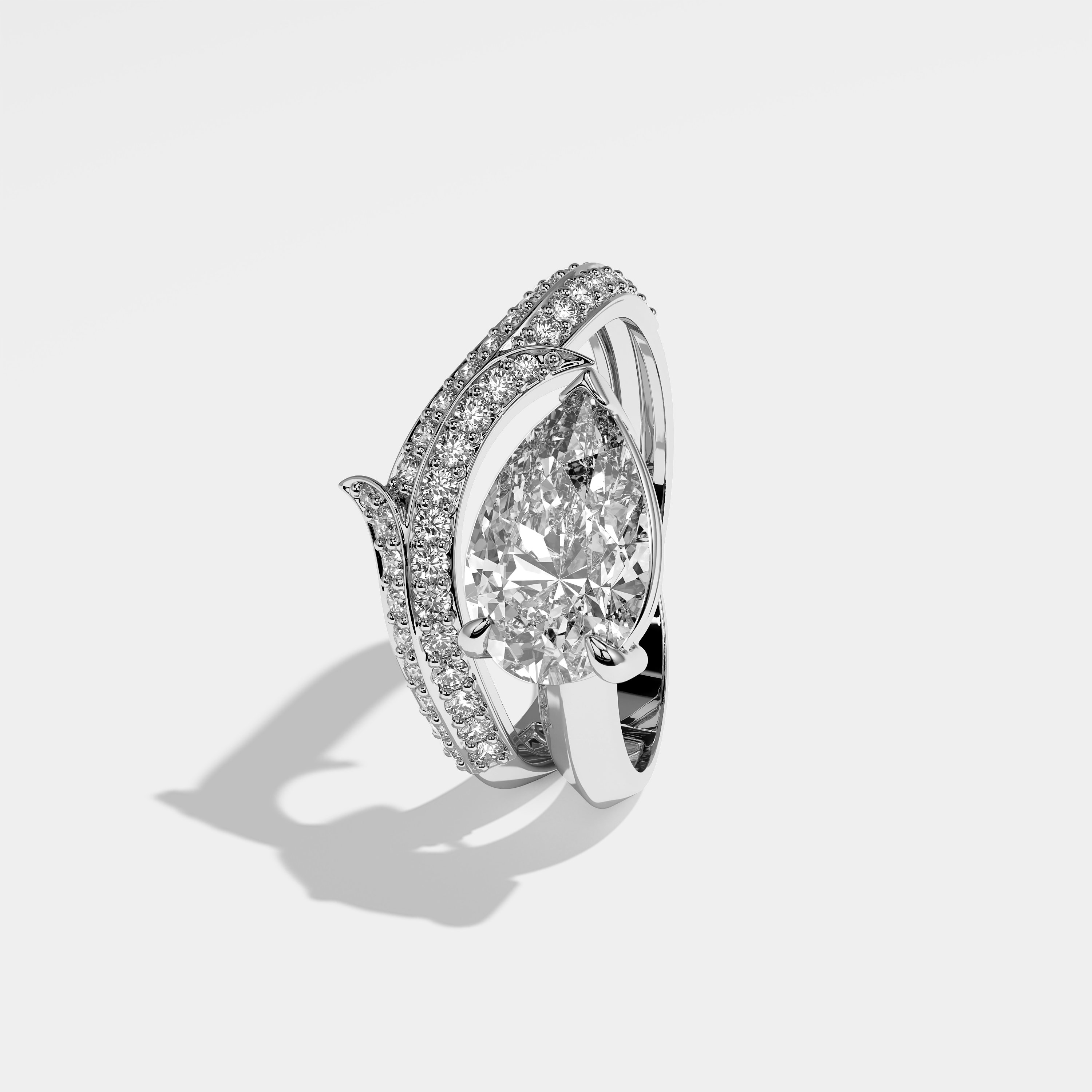 Anya pear diamond engagement ring in 18K white gold by Kurbãni Durjini, left view