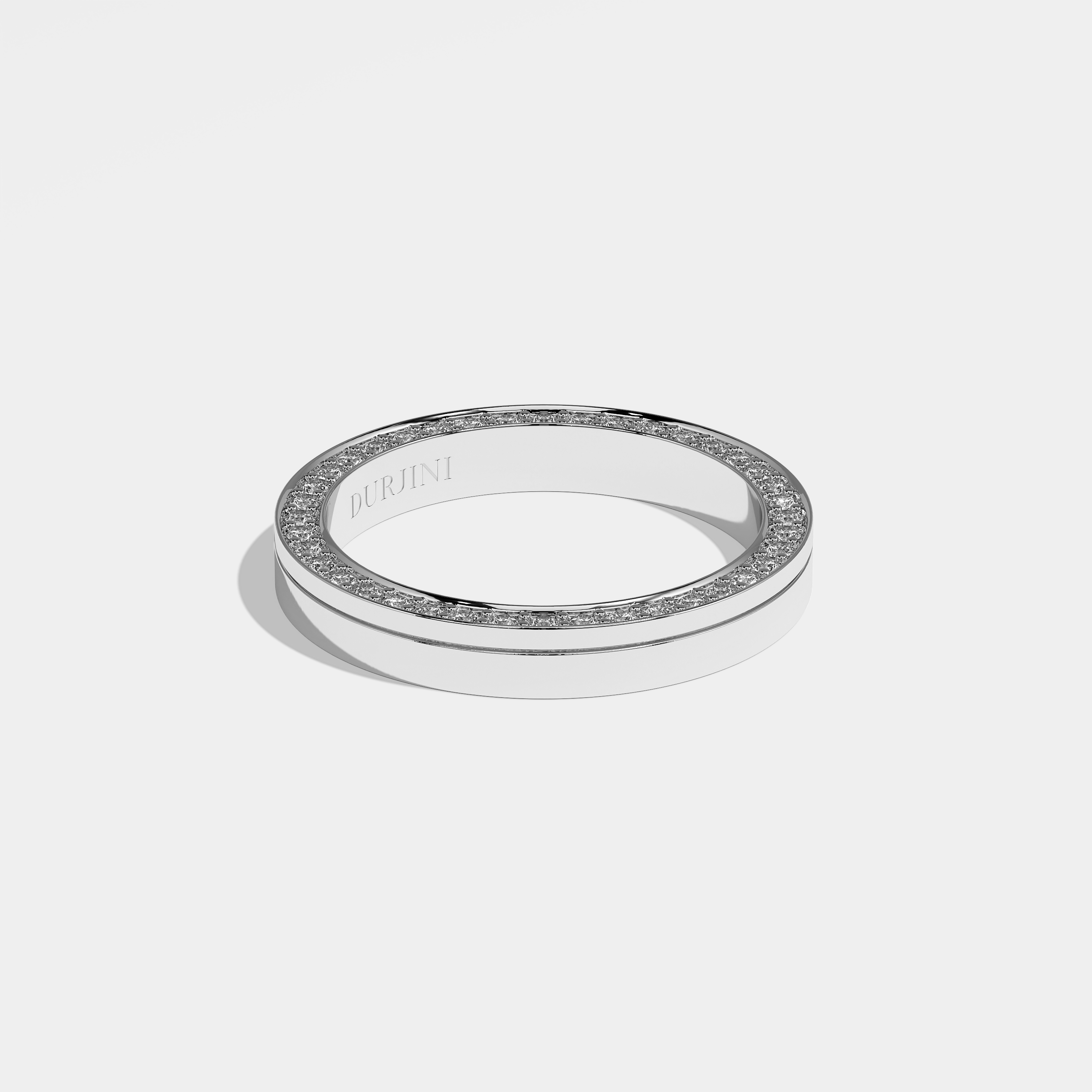 Annabelle round brilliant diamond wedding band in 18K white gold by Kurbãni Durjini, right view