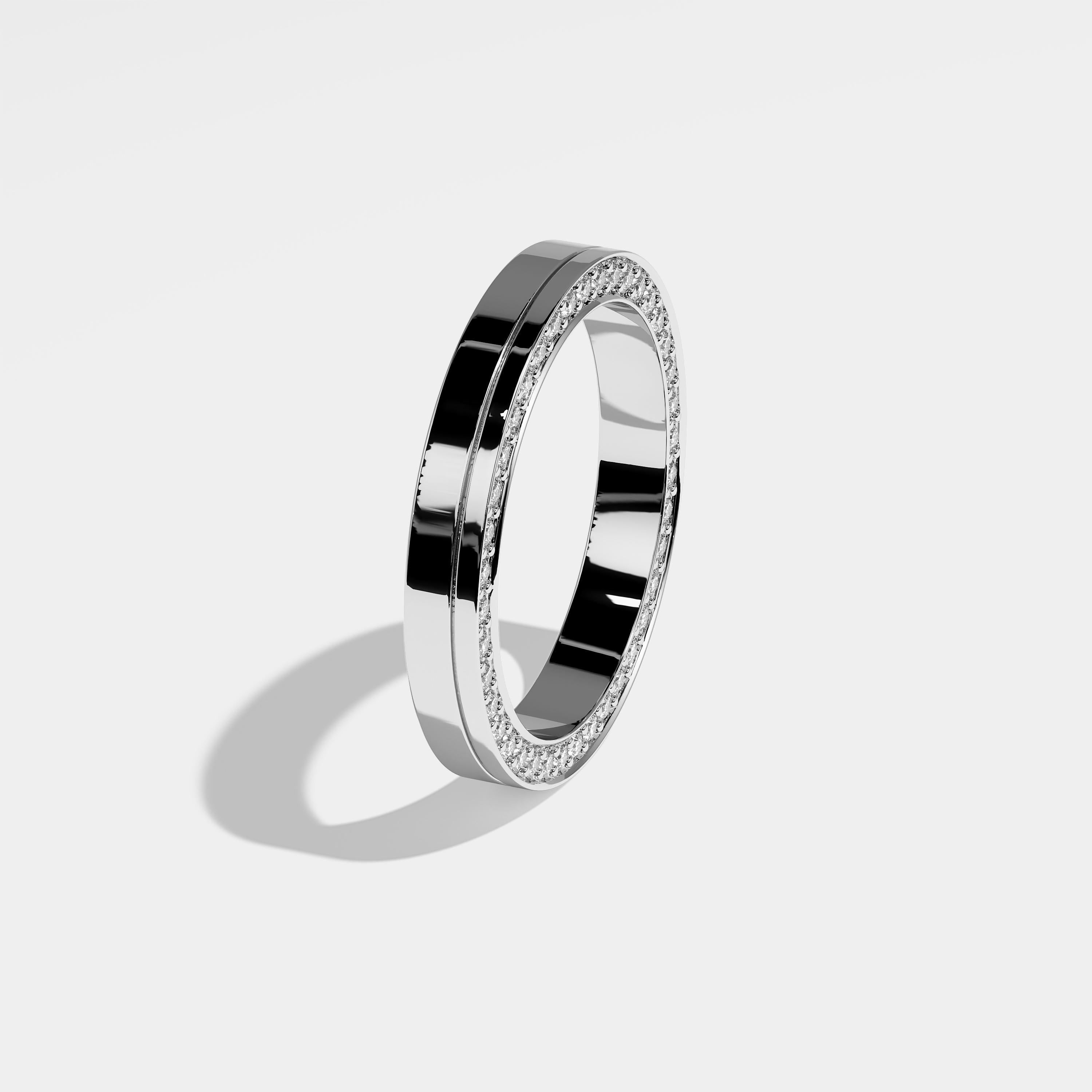 Annabelle round brilliant diamond wedding band in 18K white gold by Kurbãni Durjini, left view