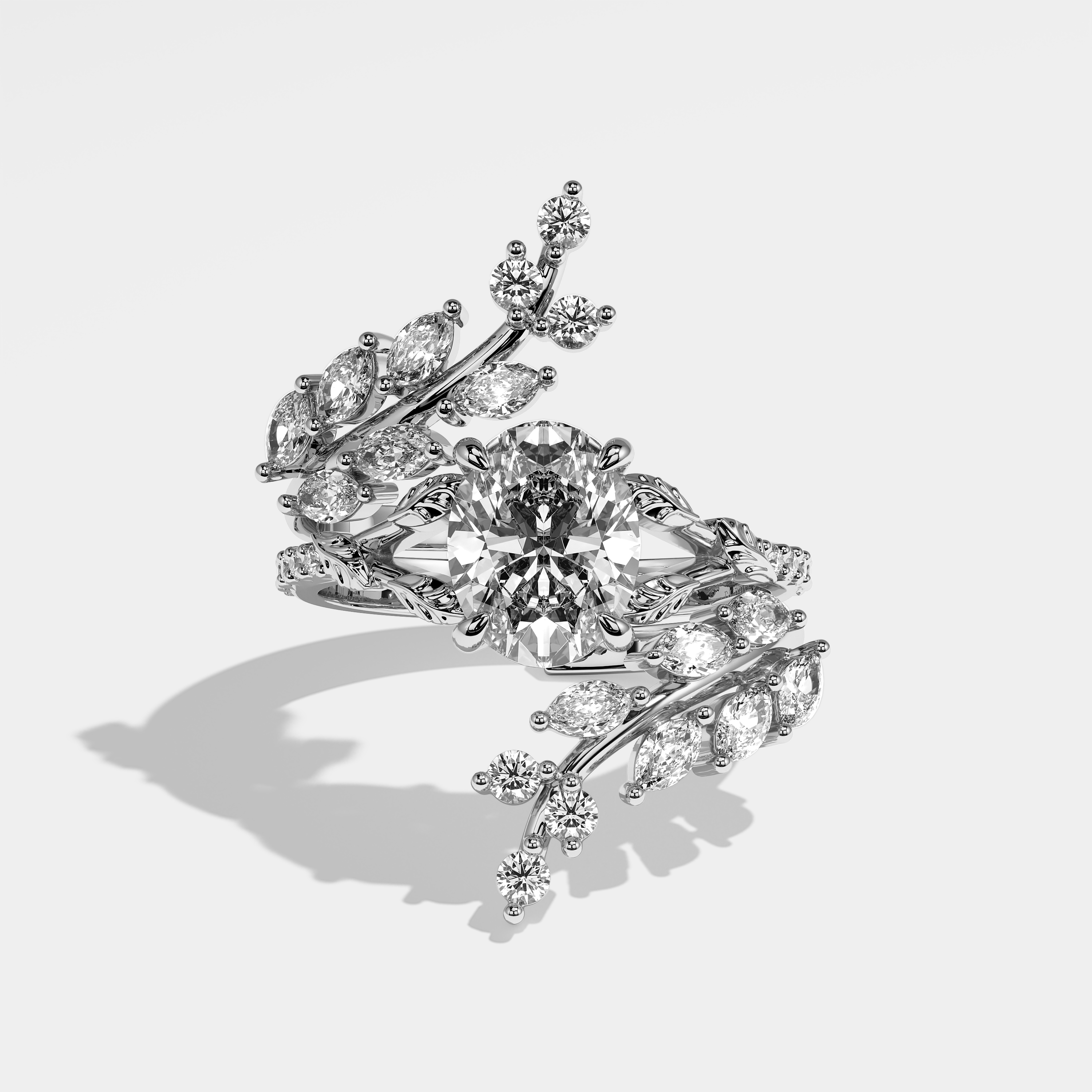 Aurora Diamond Oval Halo Engagement Ring 18K White Gold 7.00ct