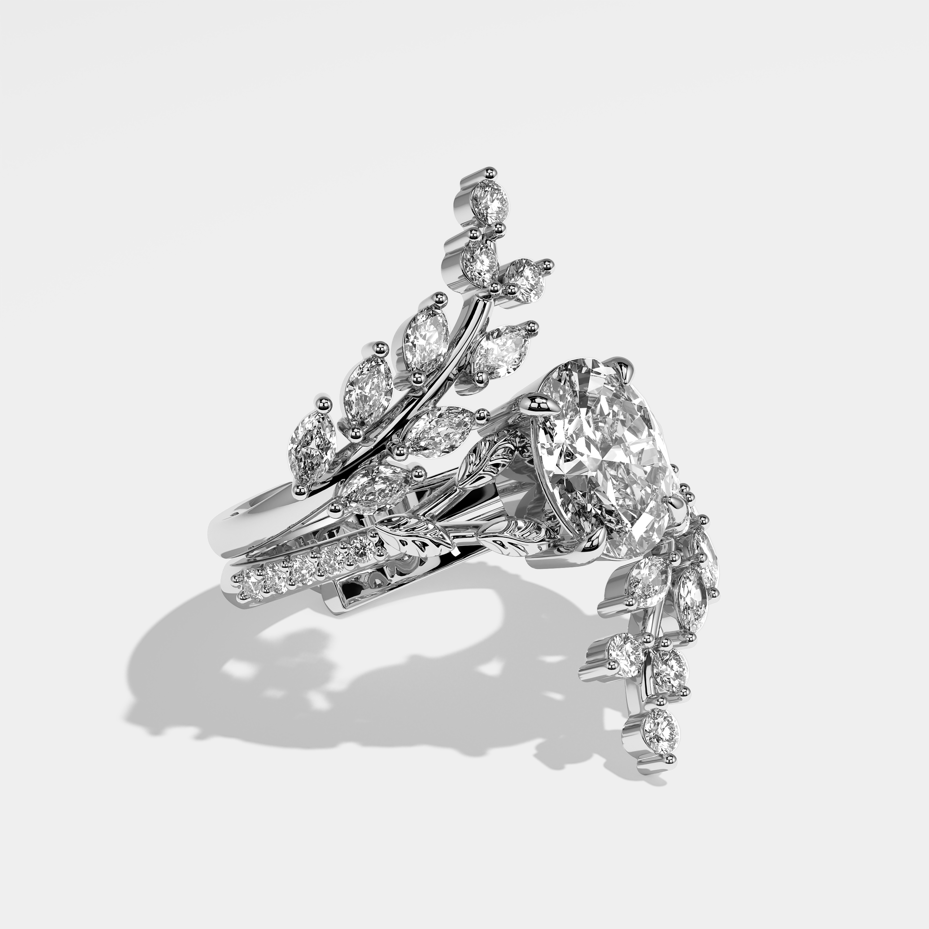 Aurora Diamond Oval Halo Engagement Ring 18K White Gold 7.00ct