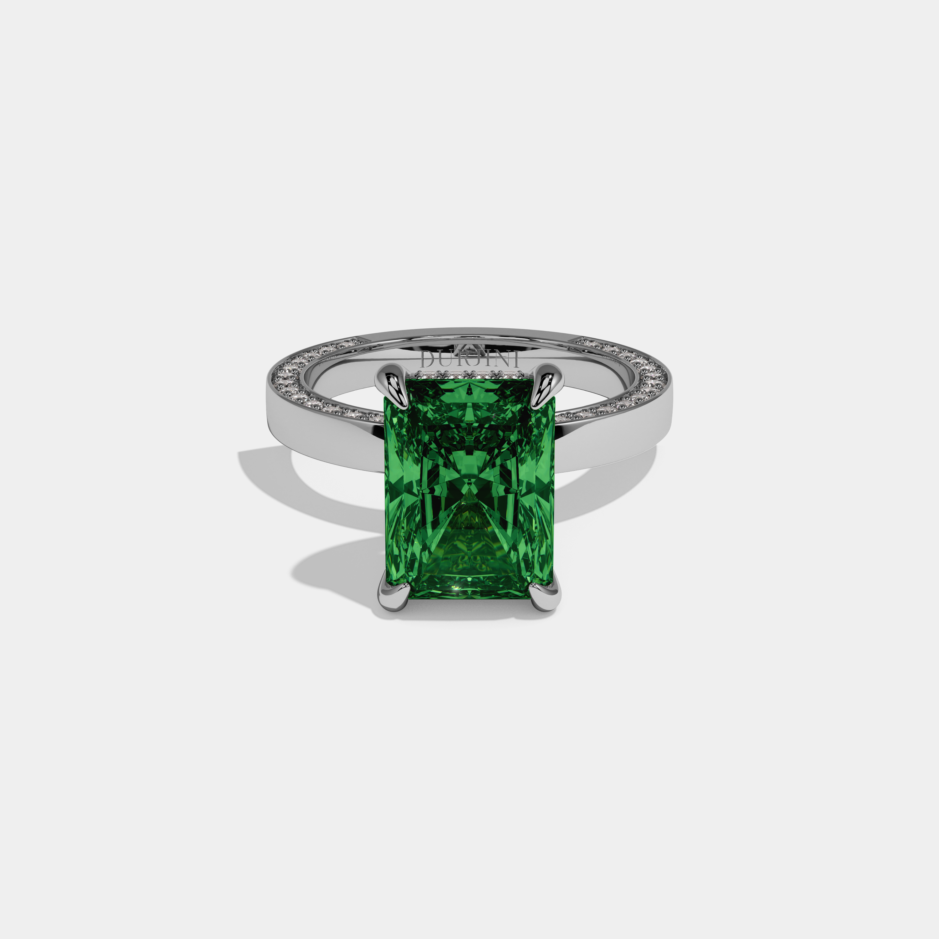 Adelaide Fancy Dark Green Radiant Cut Diamond Hidden Band Engagement Ring 6ct 18K White Gold